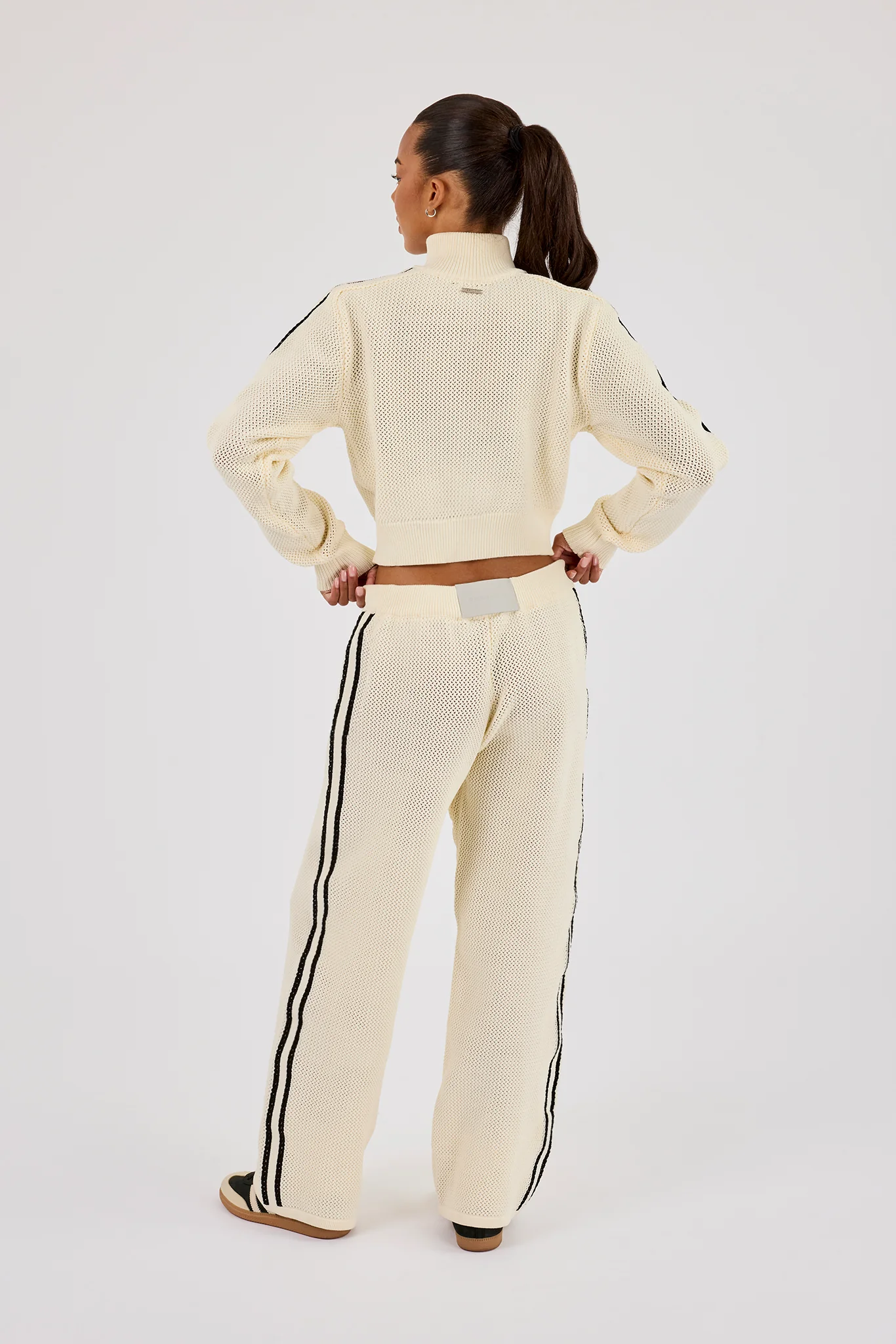 Knitted Taping Funnel Neck Track Jacket & Wide Leg Jogger - Off White - Image 4