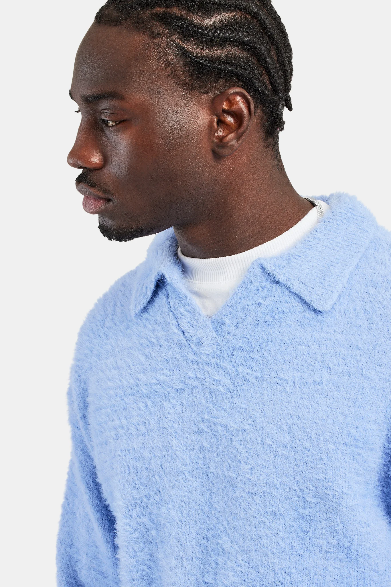 Knitted V Neck Polo - Powder Blue - Image 3