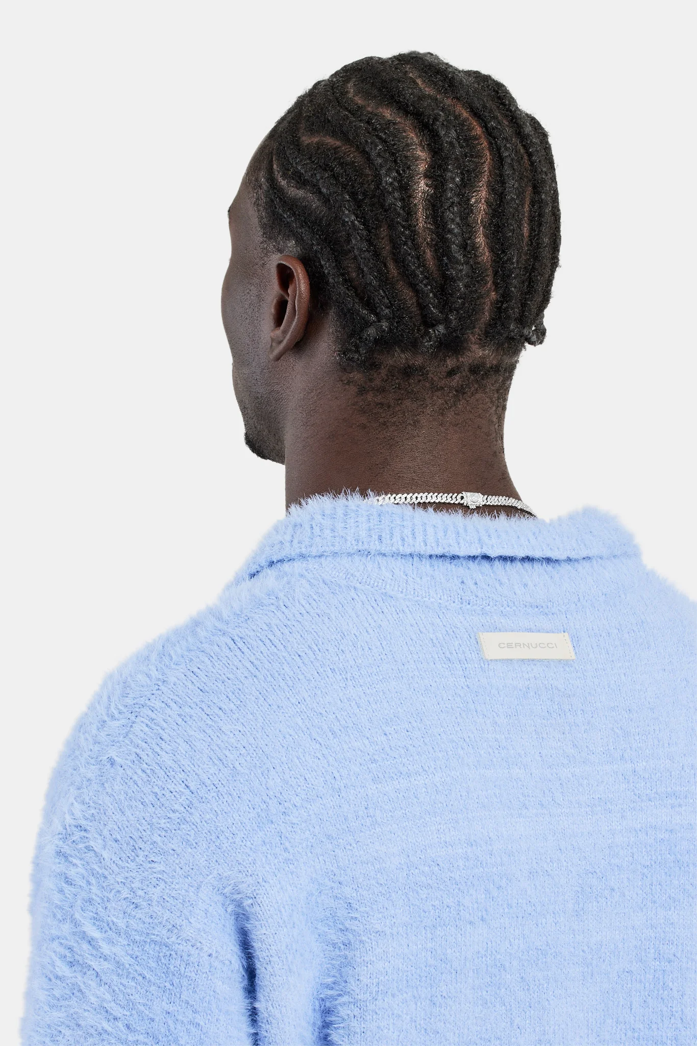 Knitted V Neck Polo - Powder Blue - Image 4
