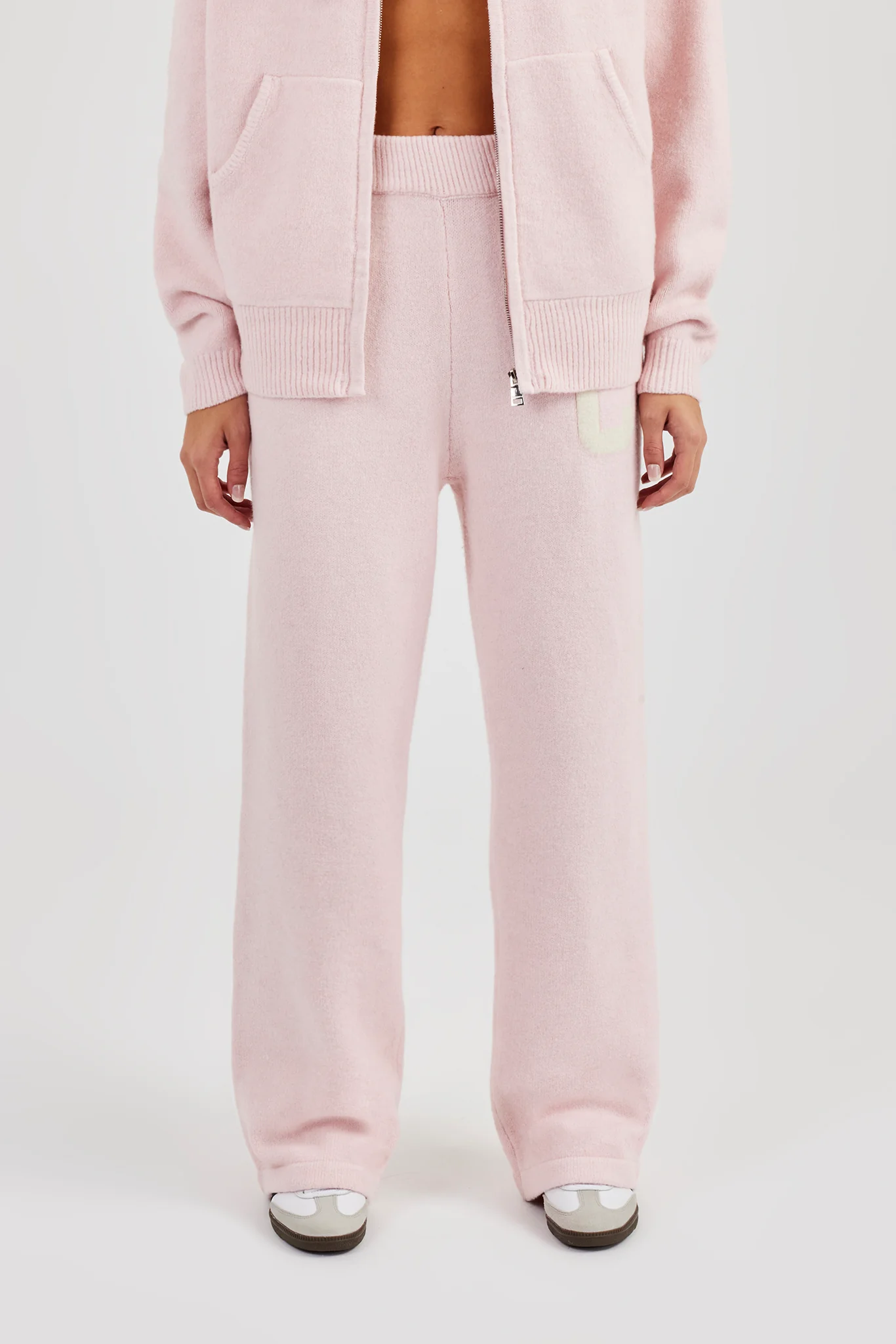 Knitted Wide Leg Jogger - Baby Pink - Image 2