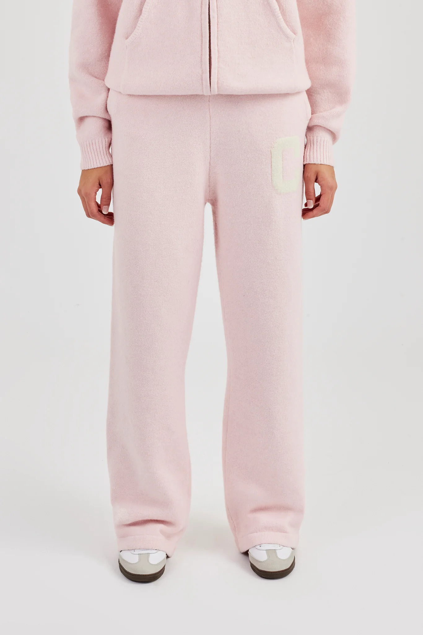 Knitted Wide Leg Jogger - Baby Pink - Image 3