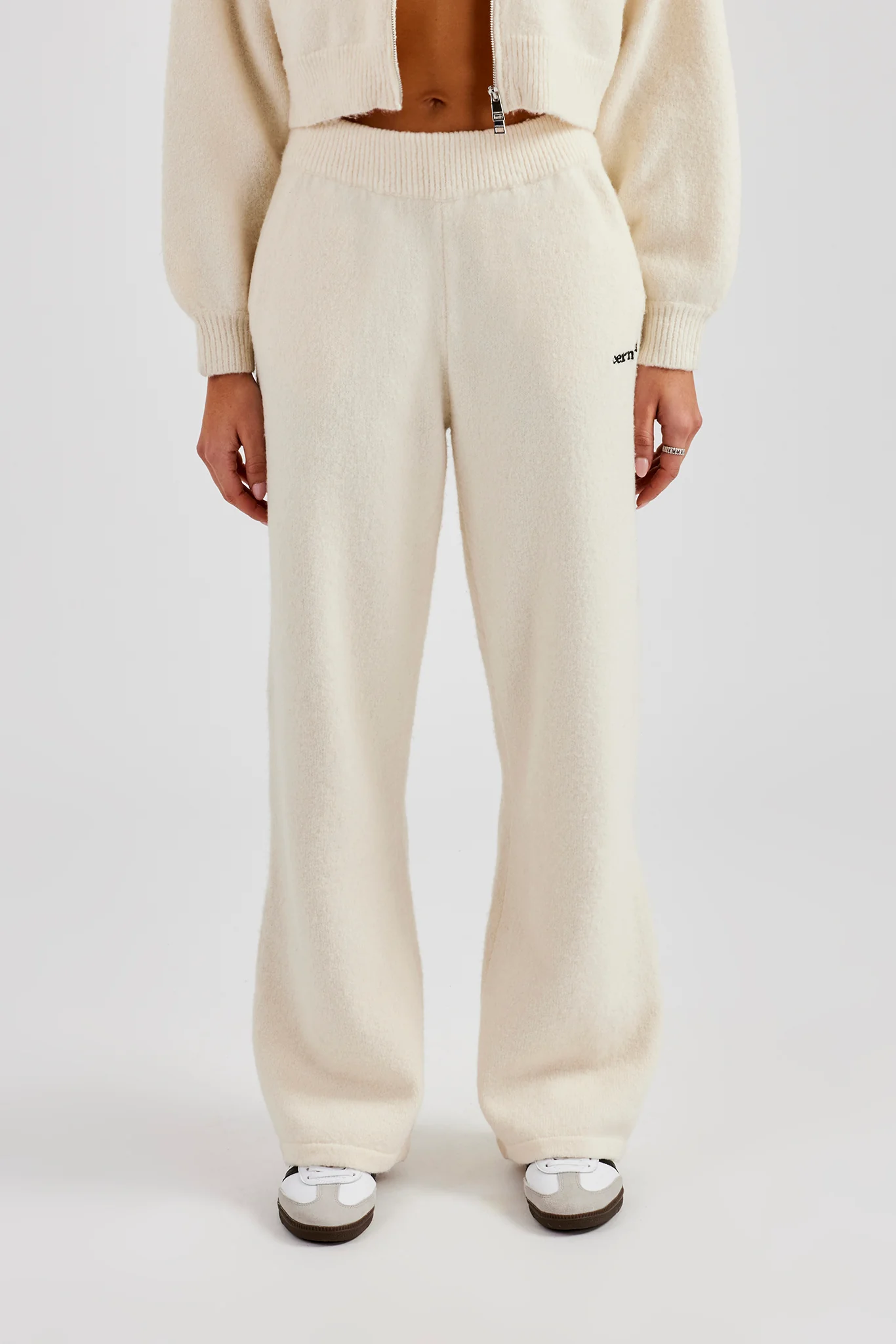 Knitted Wide Leg Jogger - Ecru - Image 2