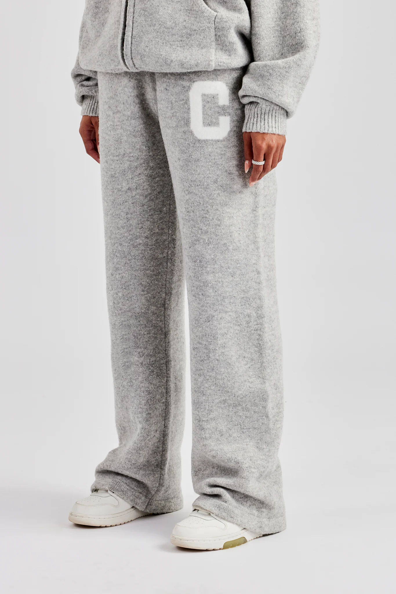 Knitted Wide Leg Jogger - Light Grey
