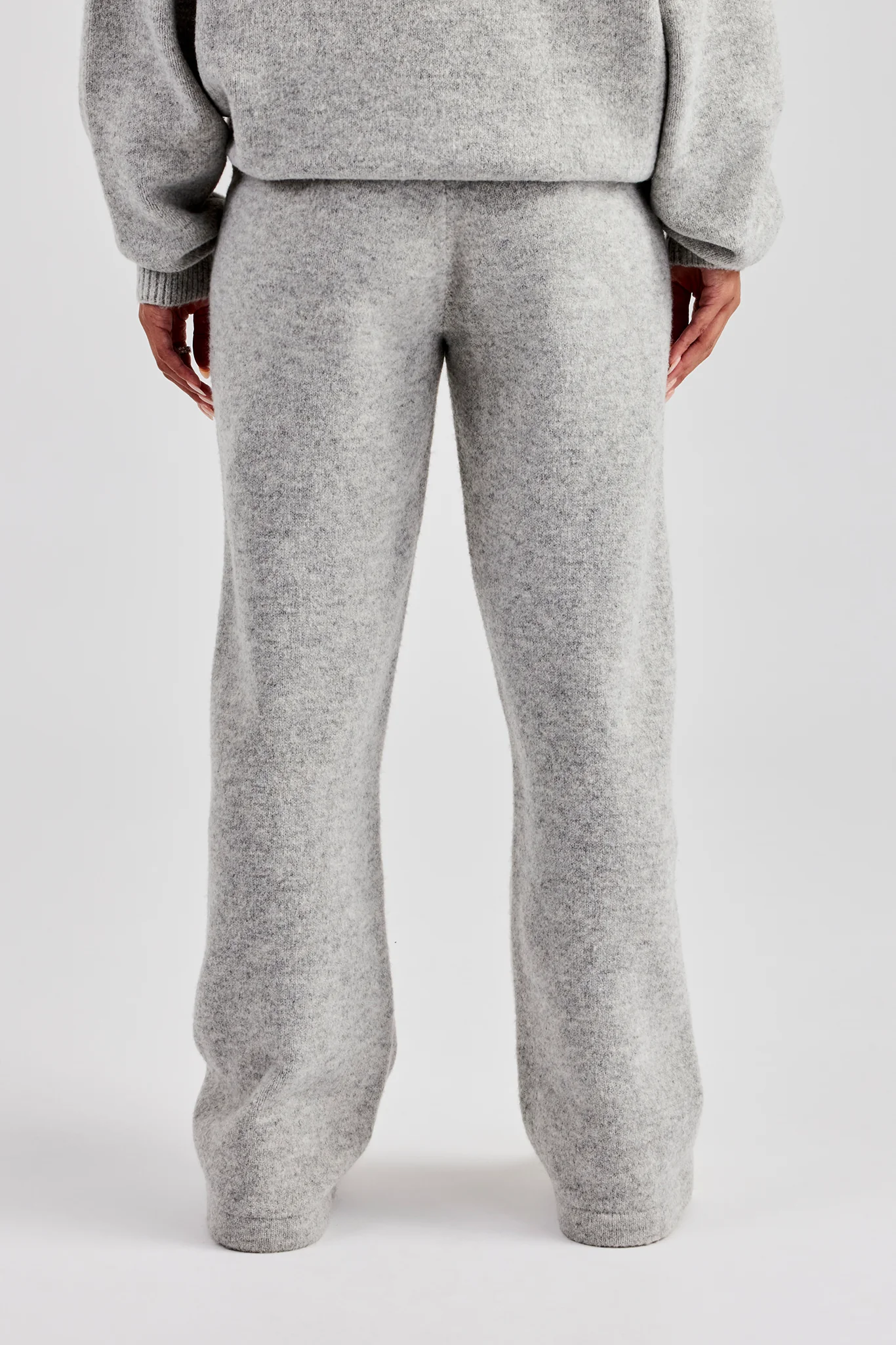 Knitted Wide Leg Jogger - Light Grey - Image 4