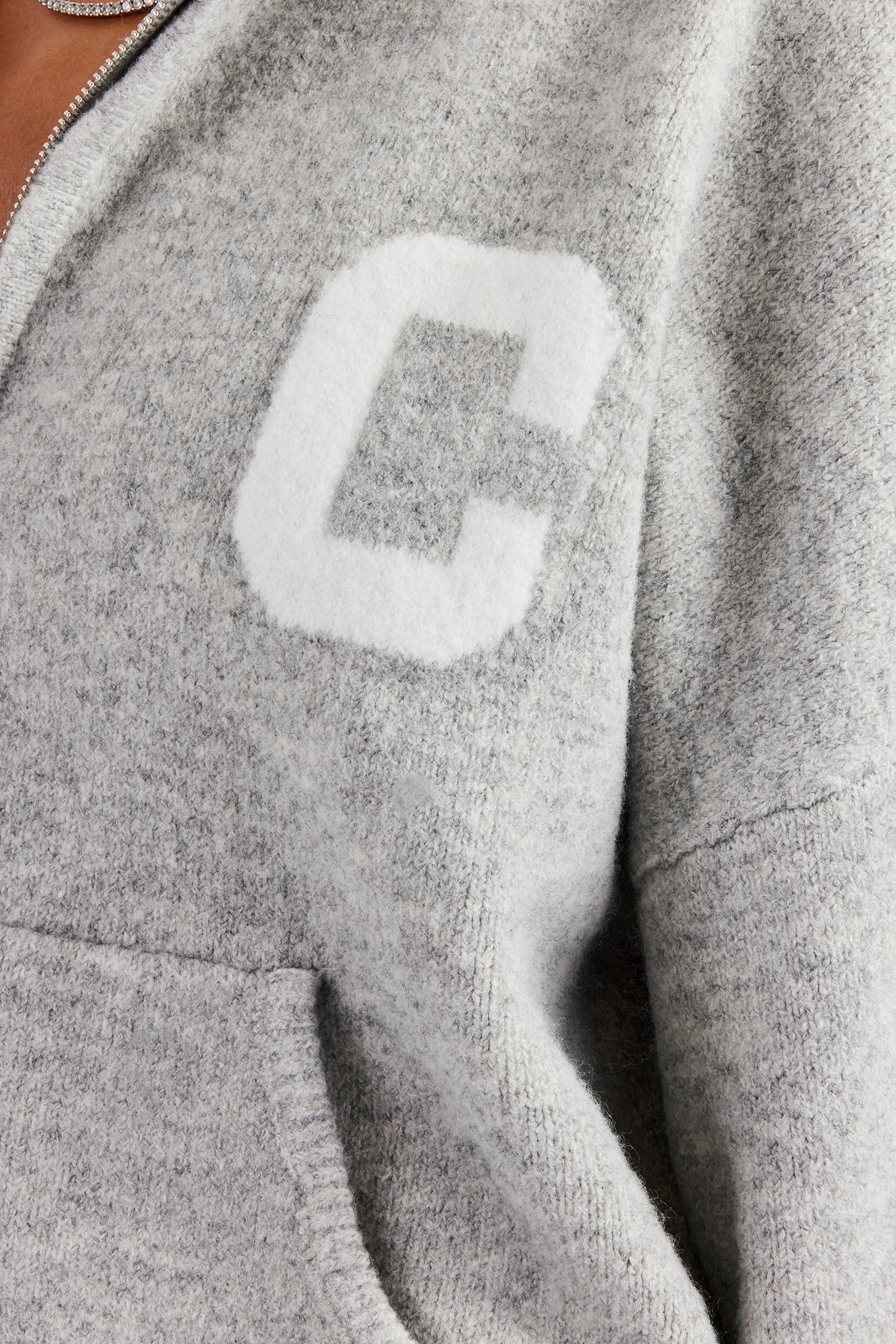 Knitted Zip Through Hoodie - Light Grey - Image 2