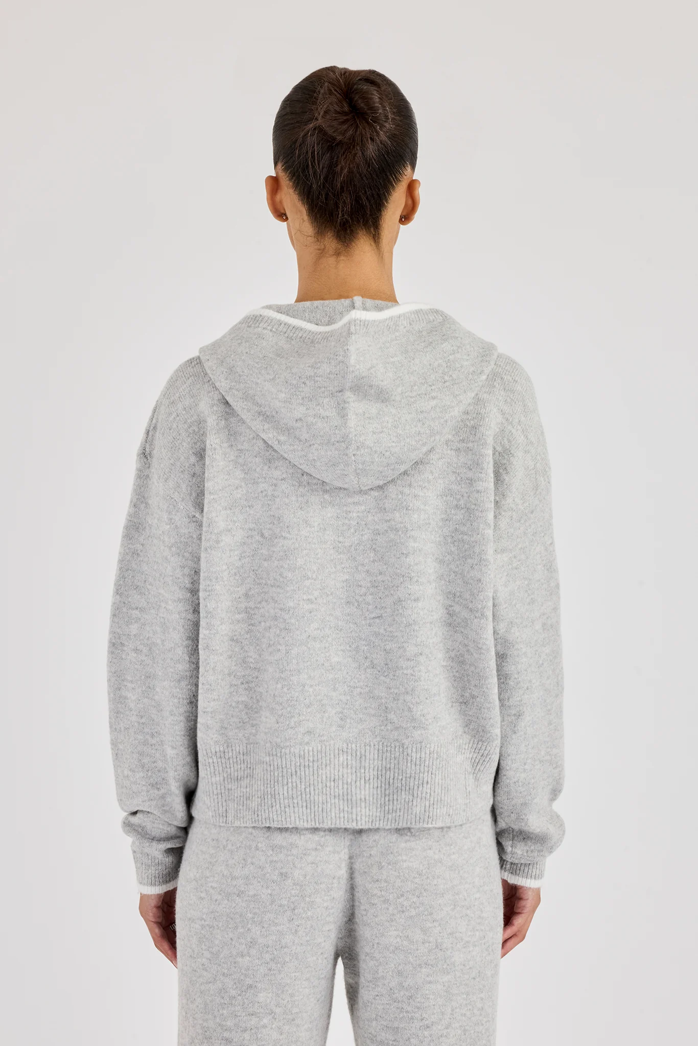 Knitted Zip Through Hoodie With Contrast Tipping - Grey - Image 3