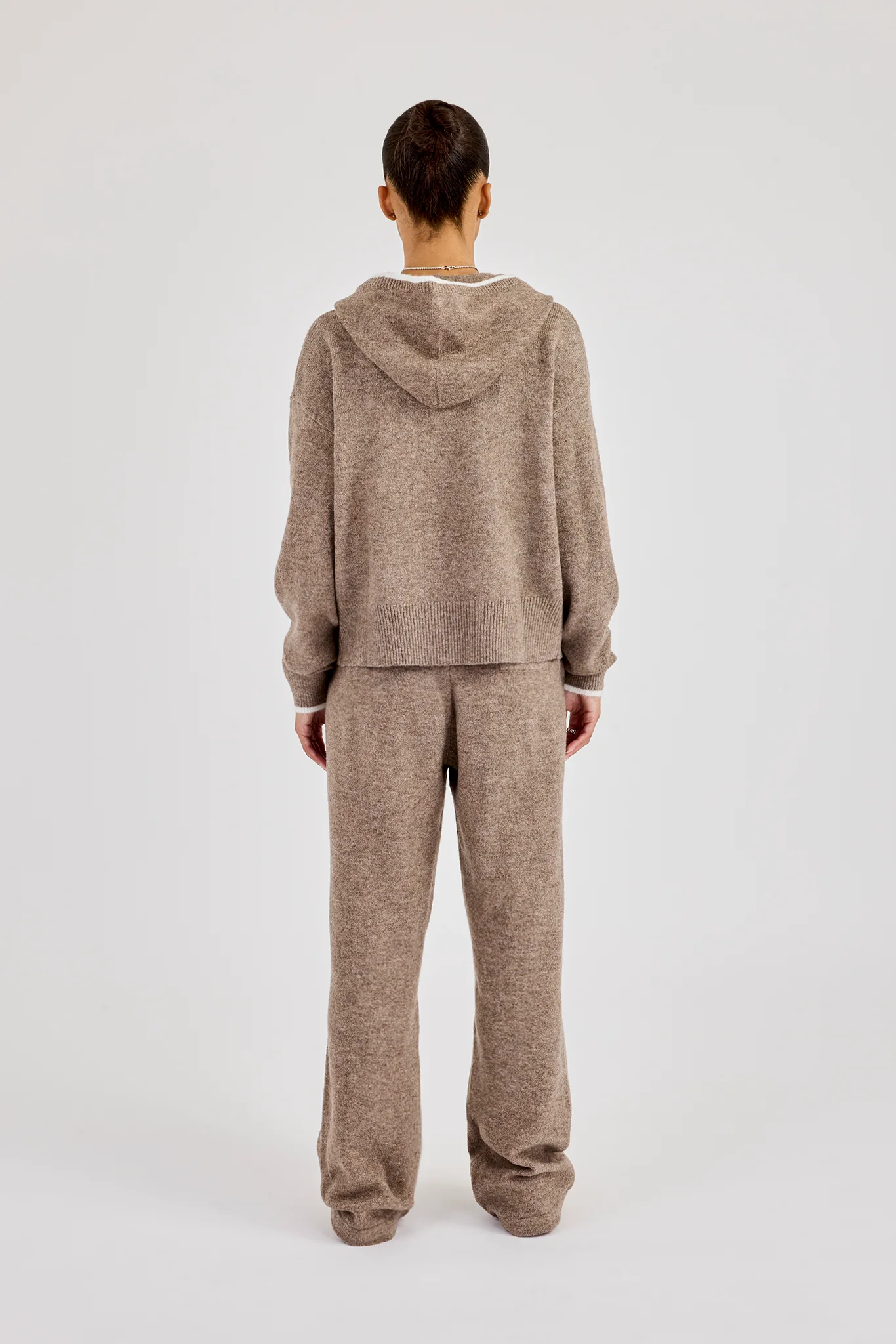 Knitted Zip Through & Jogger With Contrast Tipping - Taupe - Image 3