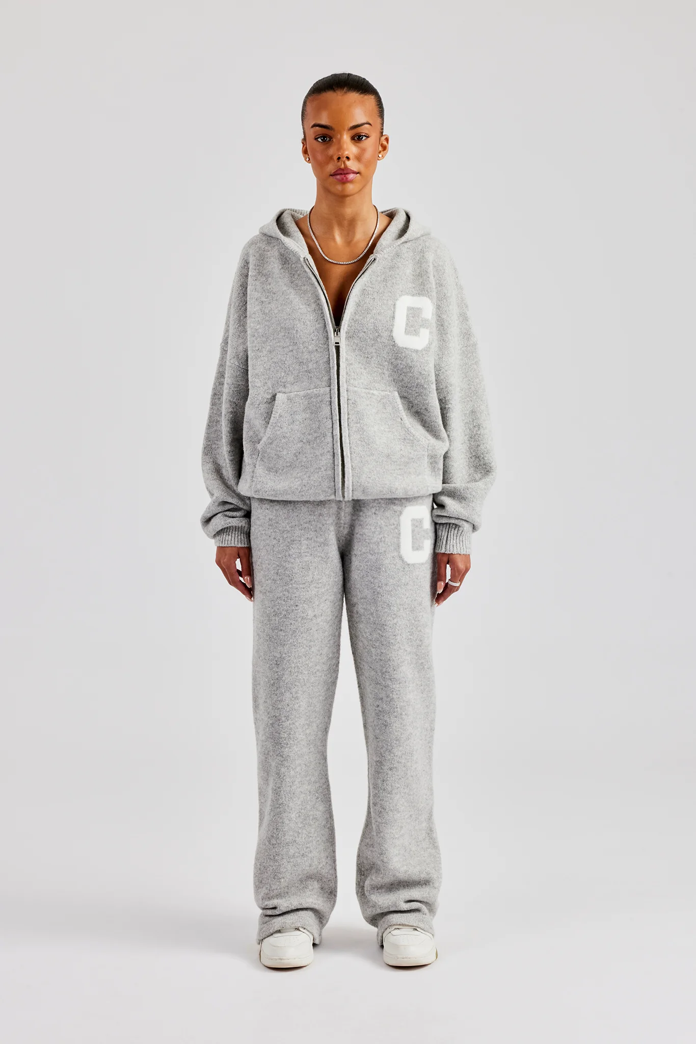 Knitted Zip Through Tracksuit - Light Grey - Image 5