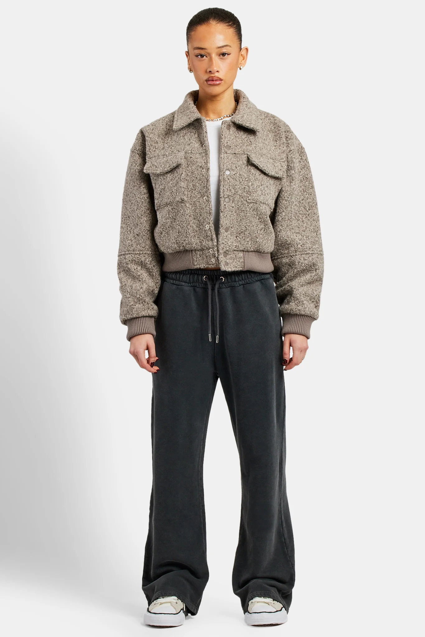 Ladies Wool Harrington Jacket - Brown - Image 3