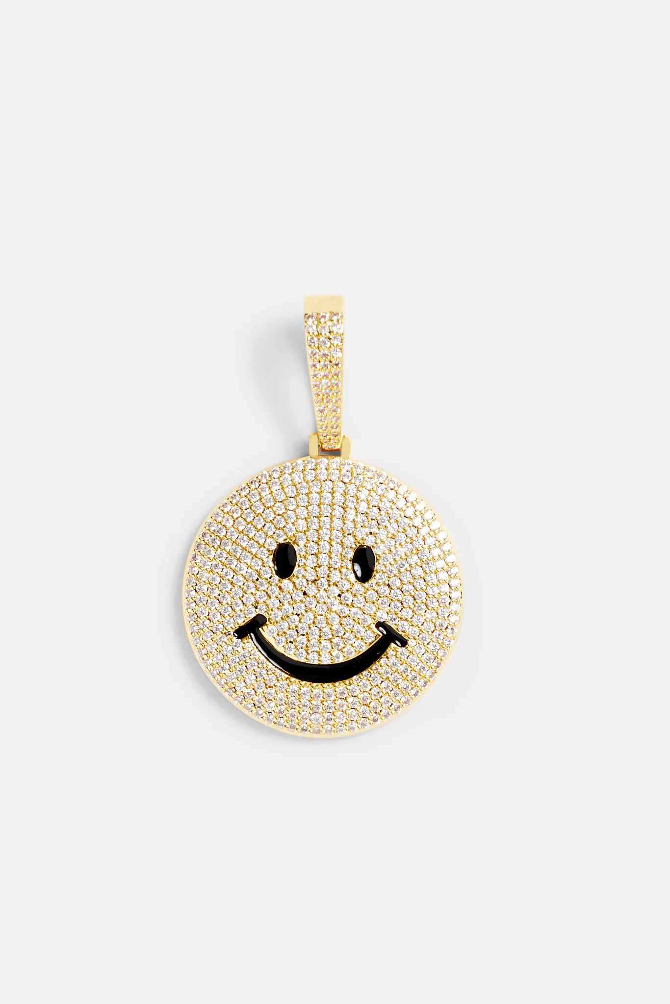Large Gold Plated Iced CZ Happy Face Pendant - Image 2