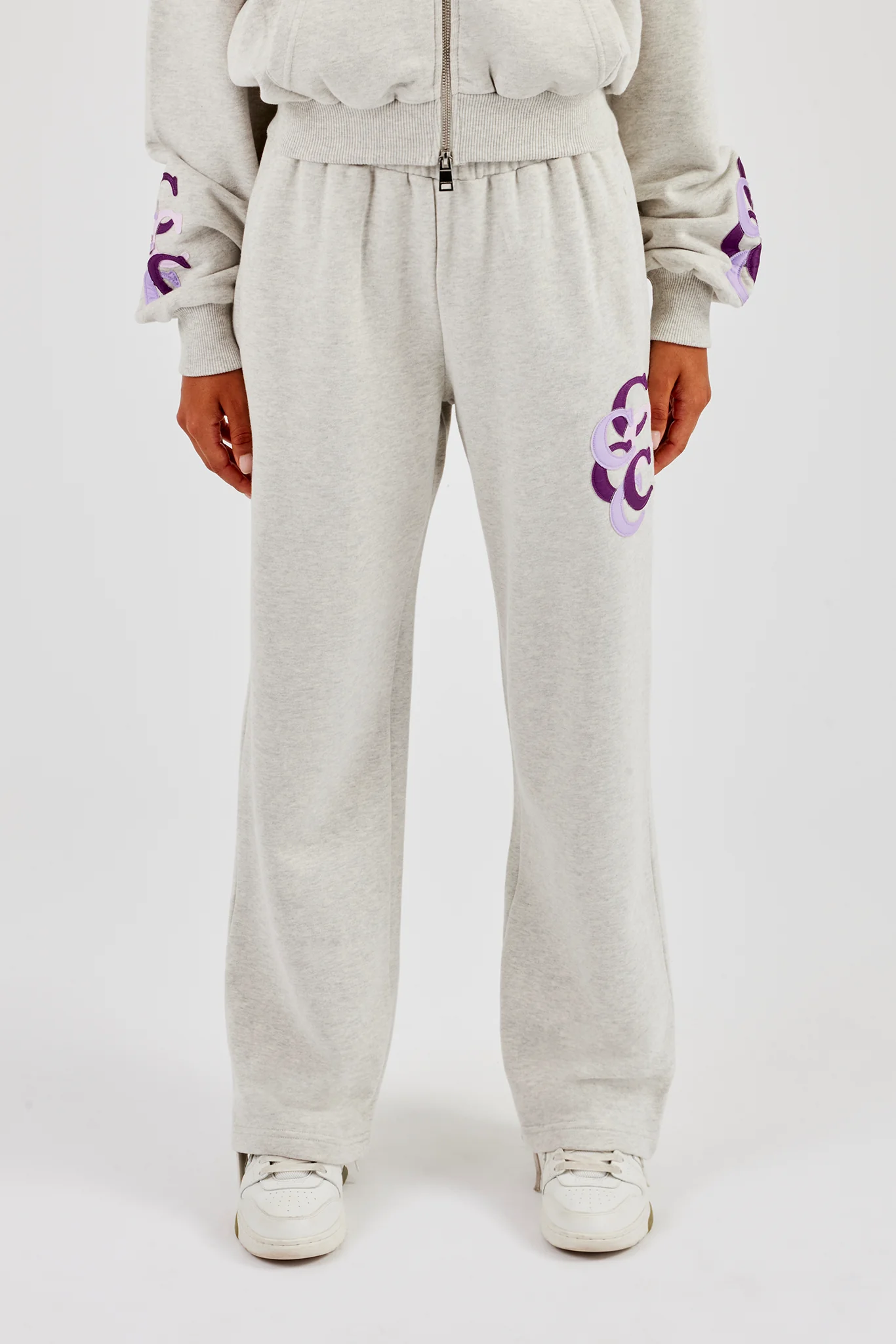 Layered Applique Wide Leg Jogger - Ash Grey