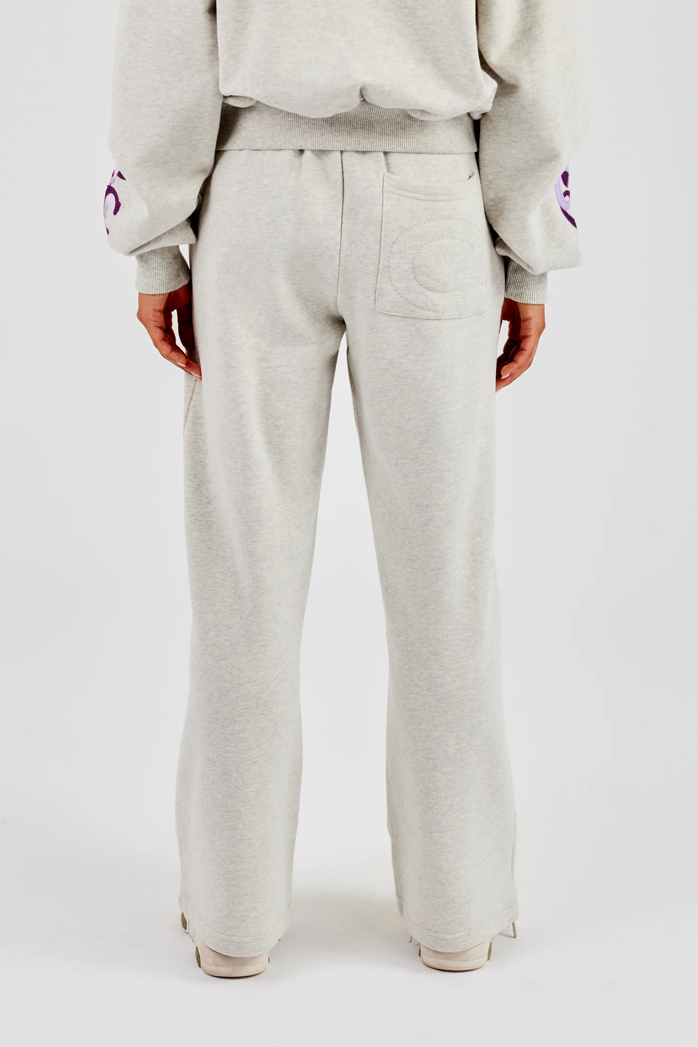 Layered Applique Wide Leg Jogger - Ash Grey - Image 4