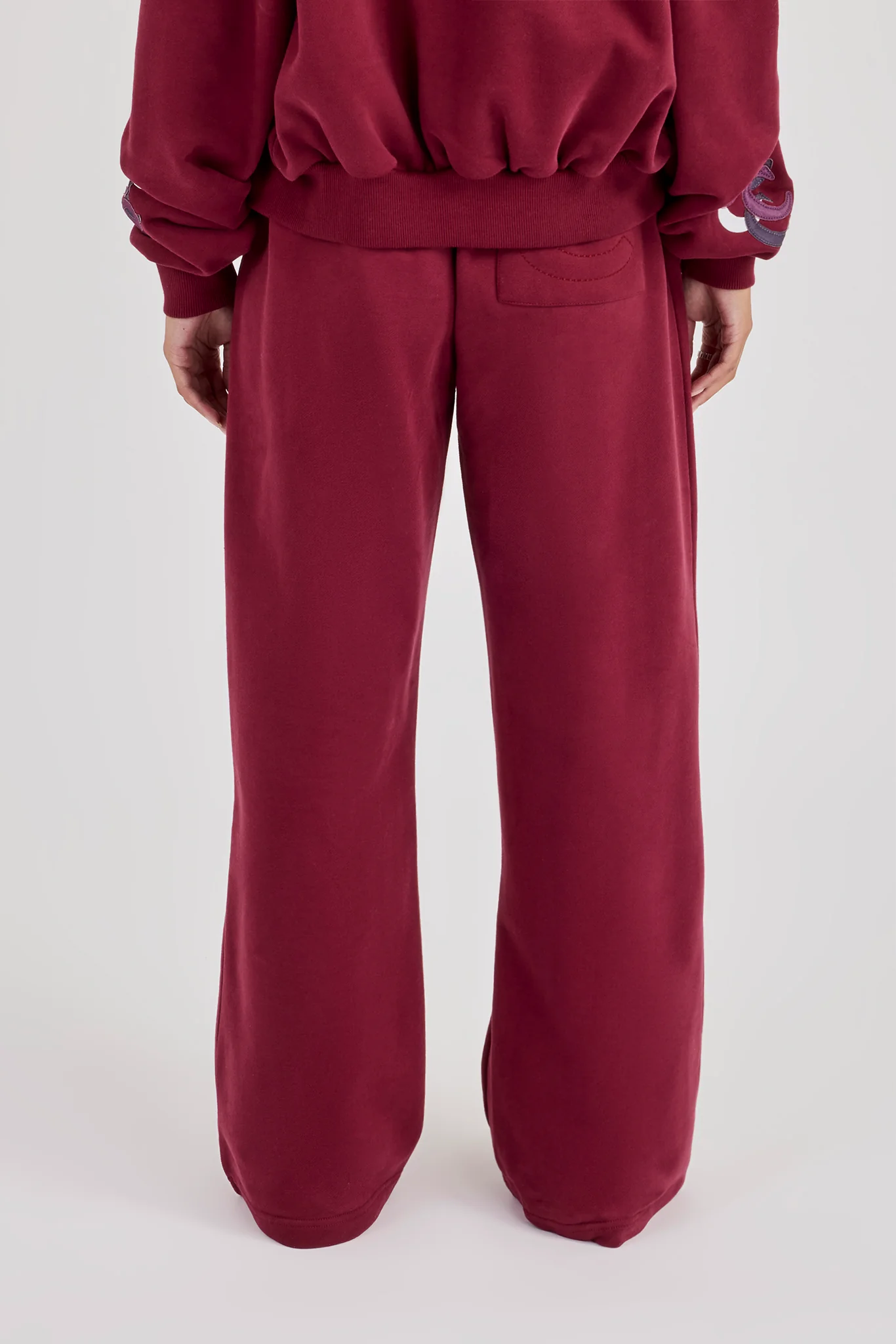Layered Applique Wide Leg Jogger - Burgundy - Image 3