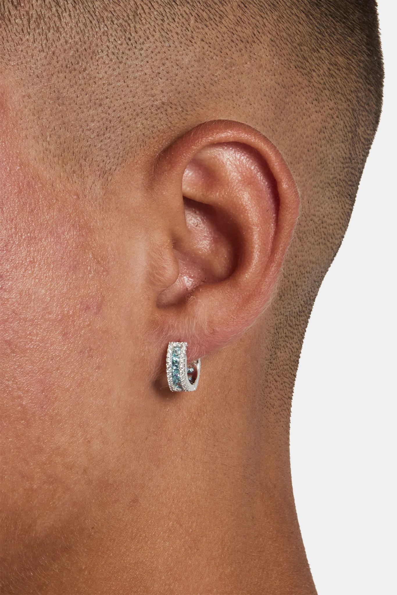 Light Blue Baguette Huggie Earrings - Image 2