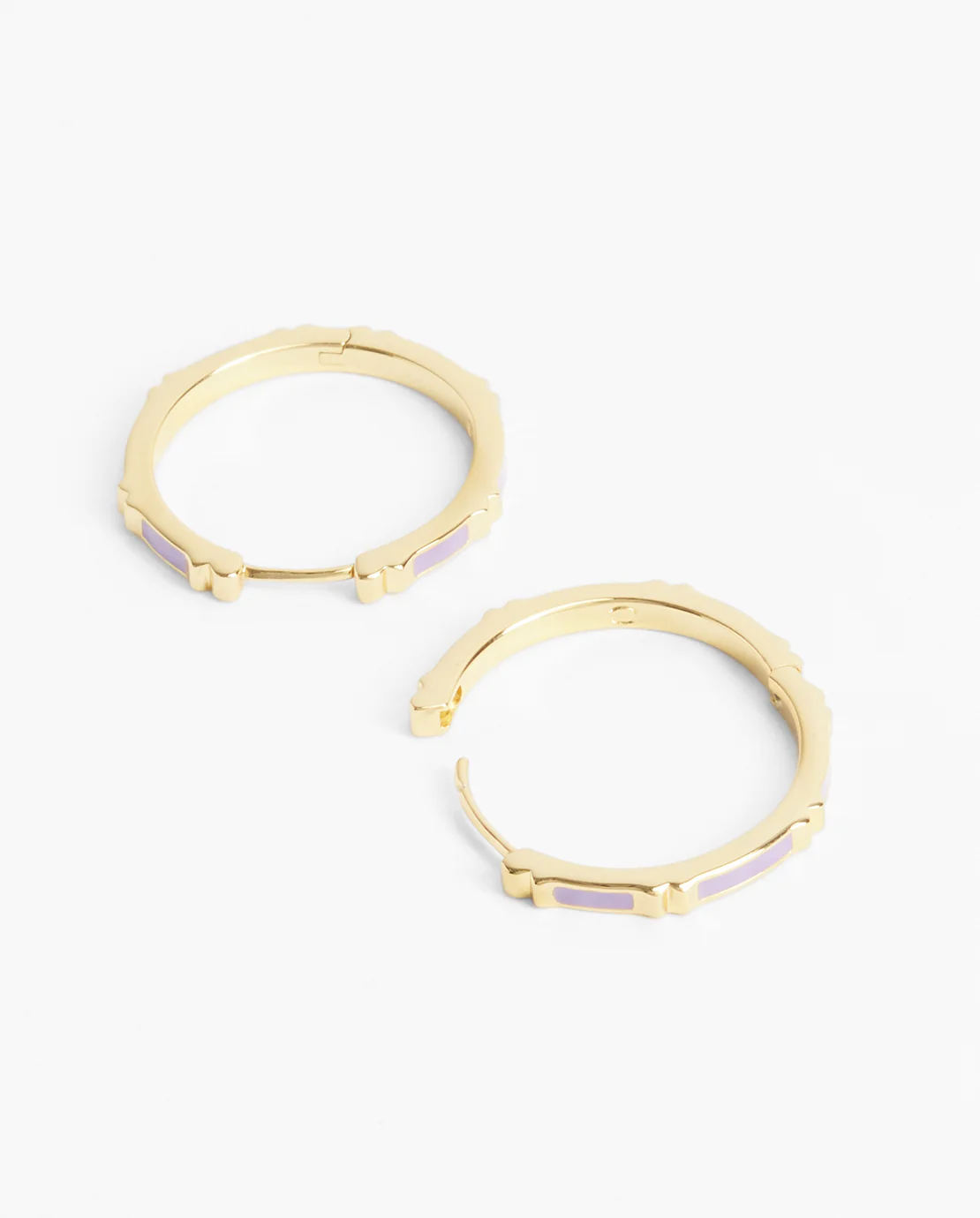 Lilac Enamel Hoop Earrings - Gold - Image 2
