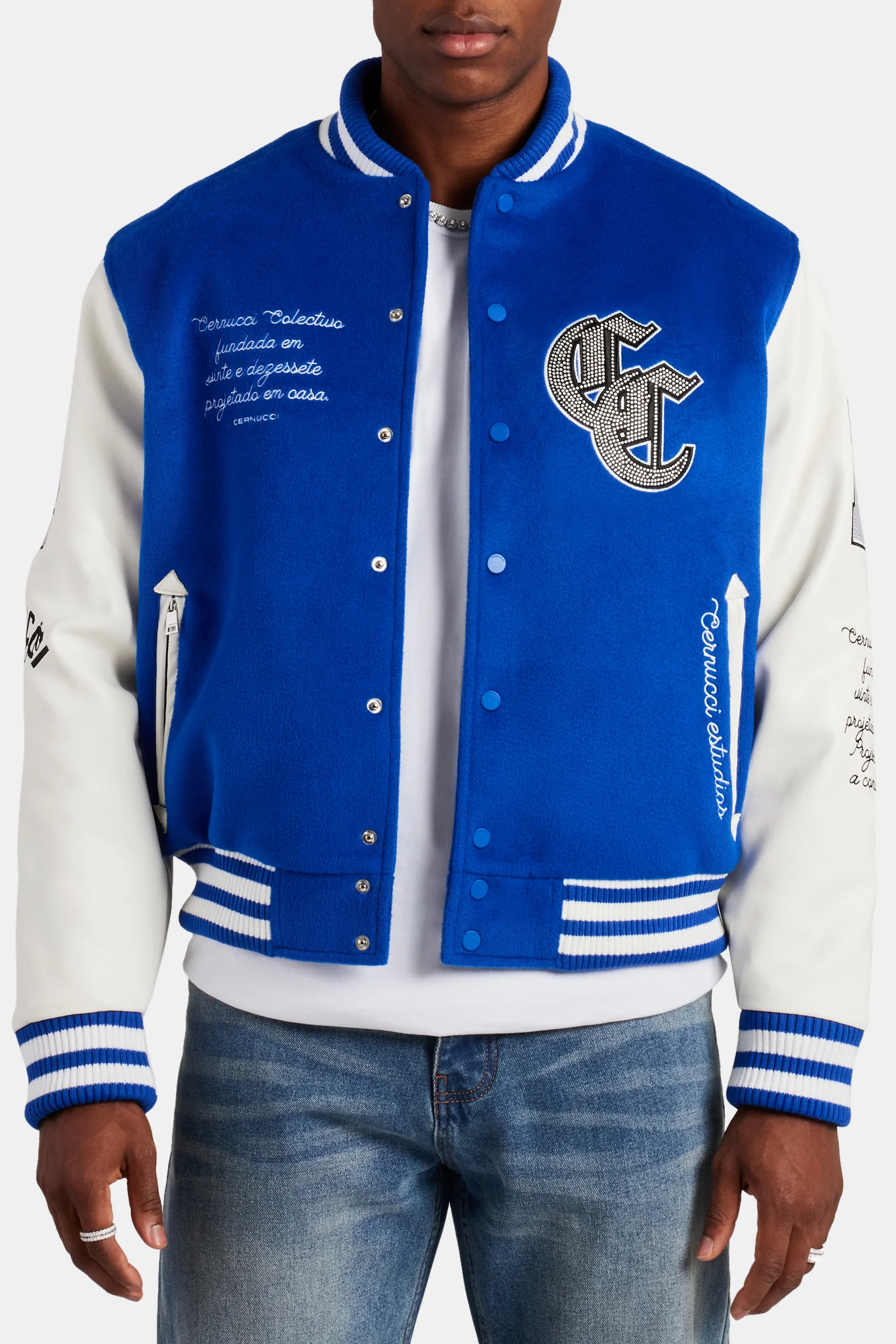 Limited Edition Cernucci Rhinestone Varsity Bomber - Cobalt - Image 2