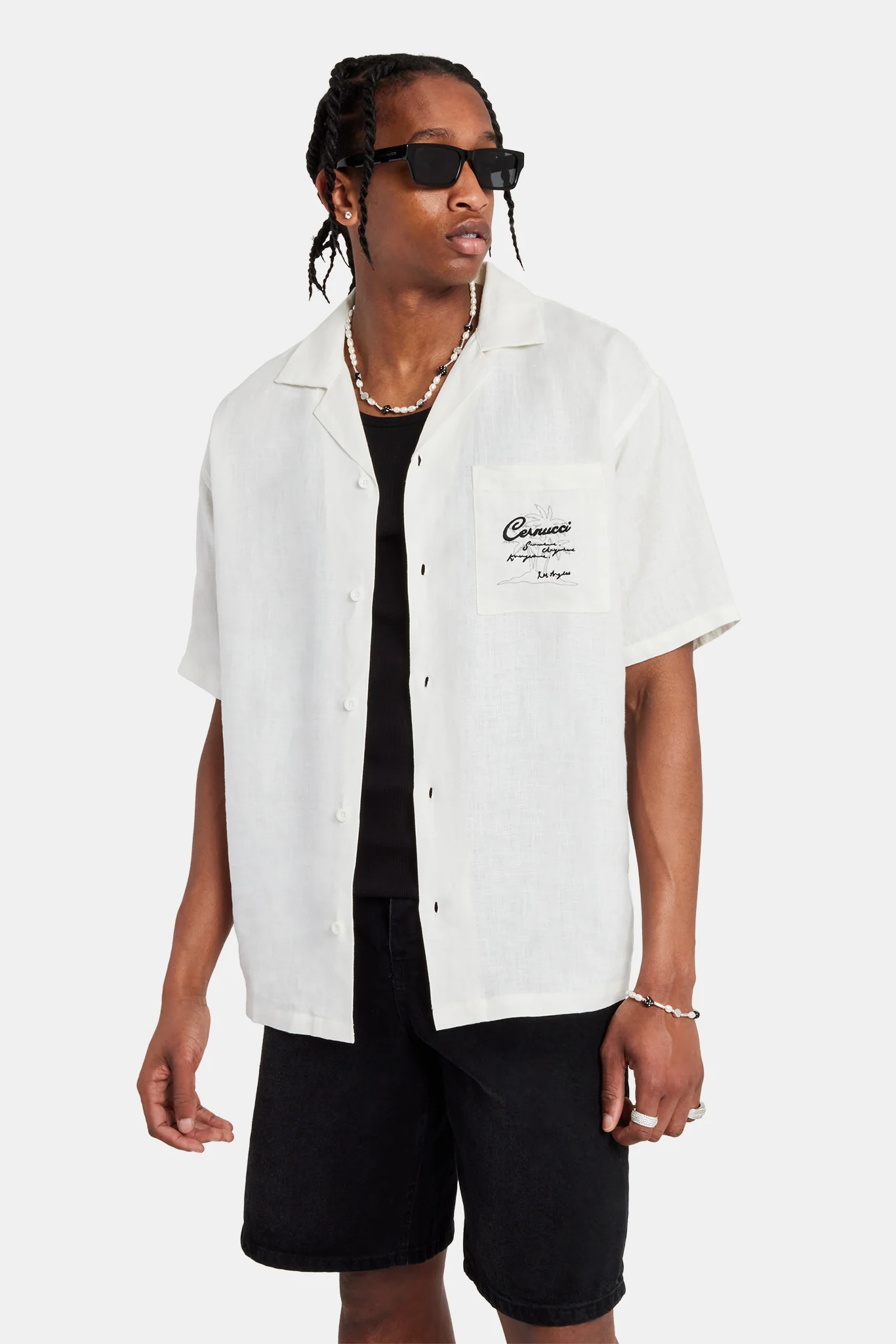 Linen Embroidered Shirt - White - Image 2