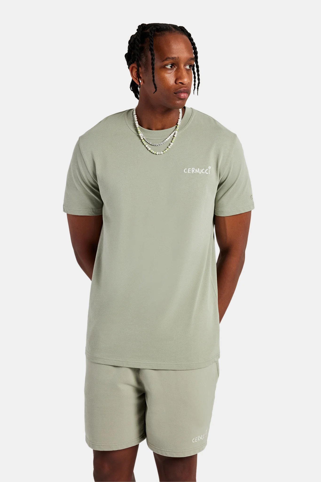 Logo Embroidered T-Shirt & Short Set - Sage - Image 5