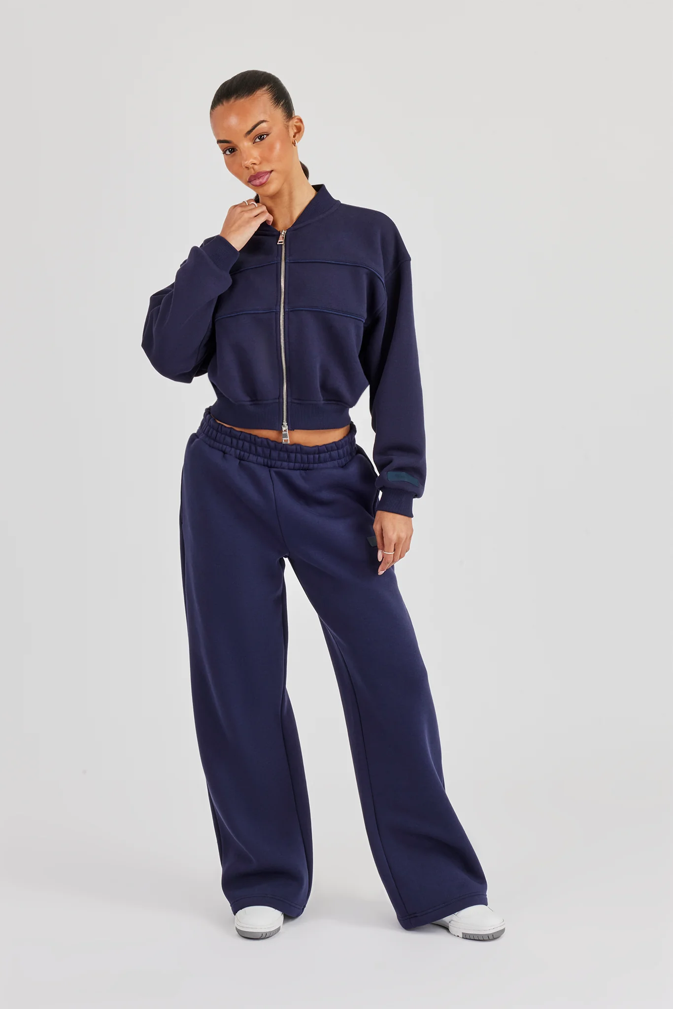Logo Tab Seam Detail Bomber & Wide Leg Jogger - Navy Blue - Image 4