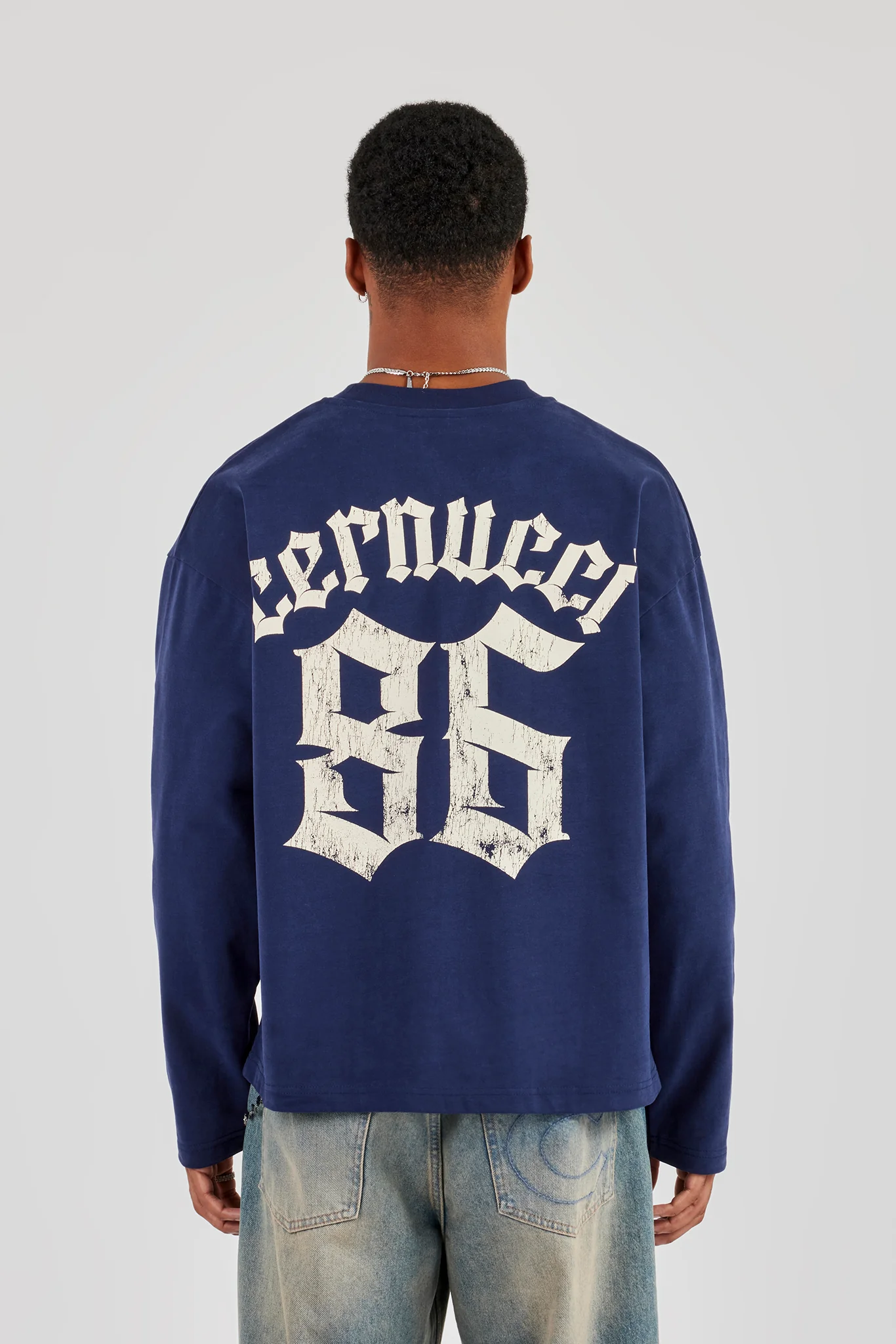 Long Sleeve 86 Back Print T-Shirt - Navy Blue