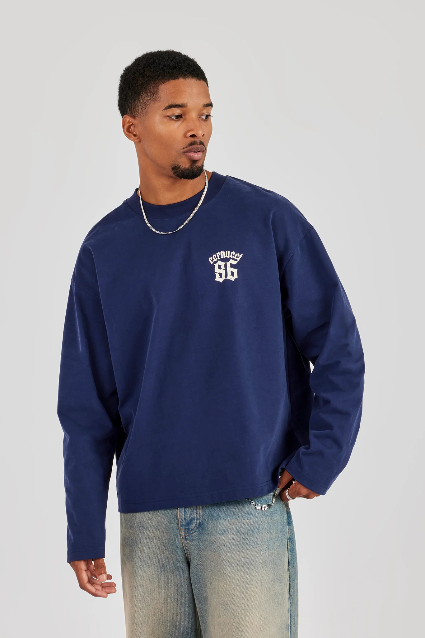 Long Sleeve 86 Back Print T-Shirt - Navy Blue - Image 2