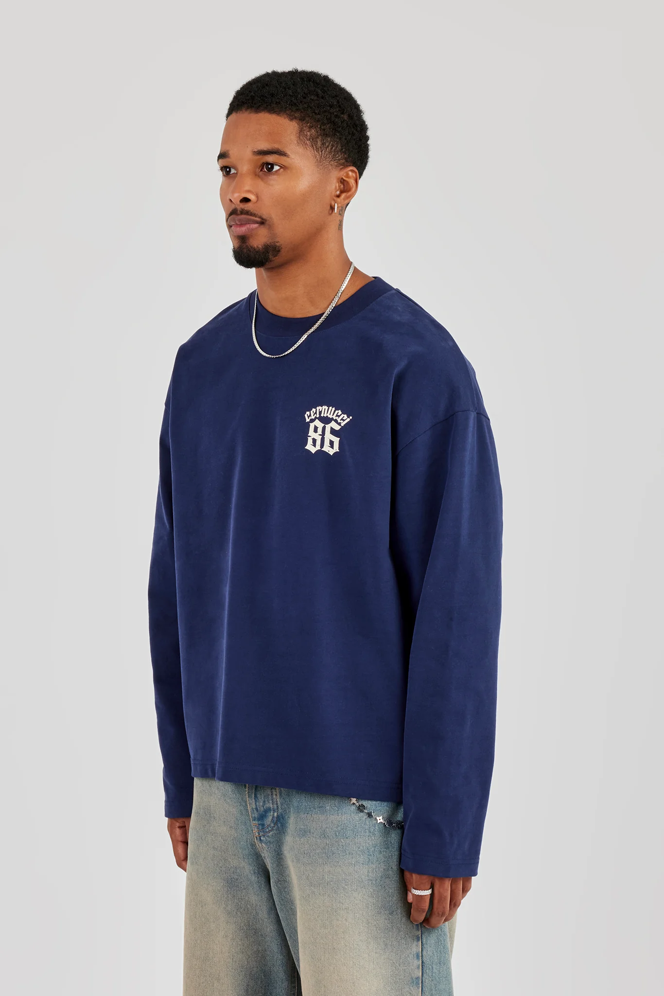 Long Sleeve 86 Back Print T-Shirt - Navy Blue - Image 3