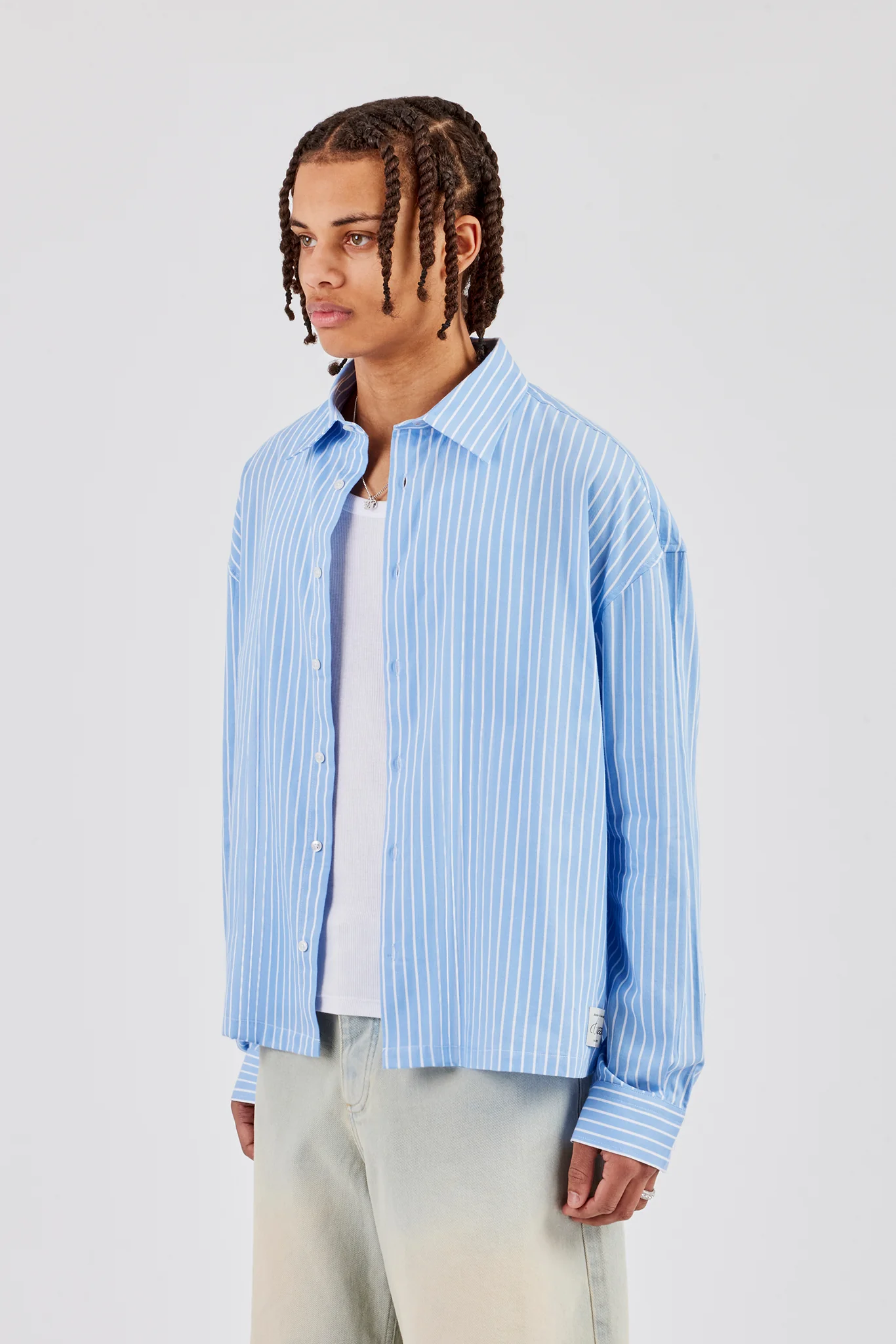 Long Sleeve Boxy Stripe Shirt - Blue - Image 3
