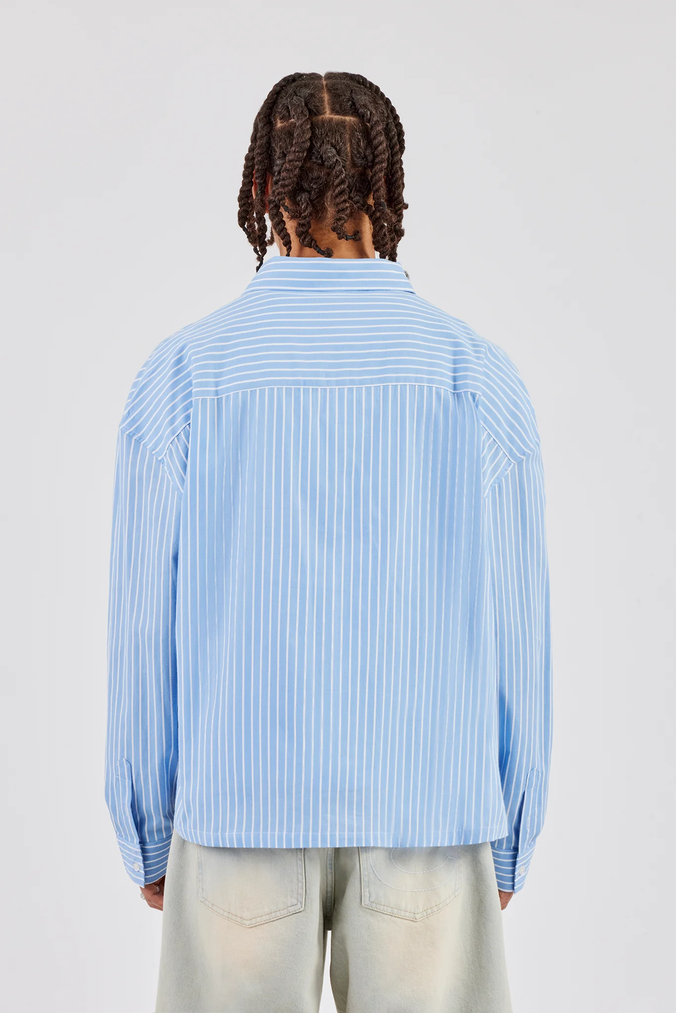 Long Sleeve Boxy Stripe Shirt - Blue - Image 5