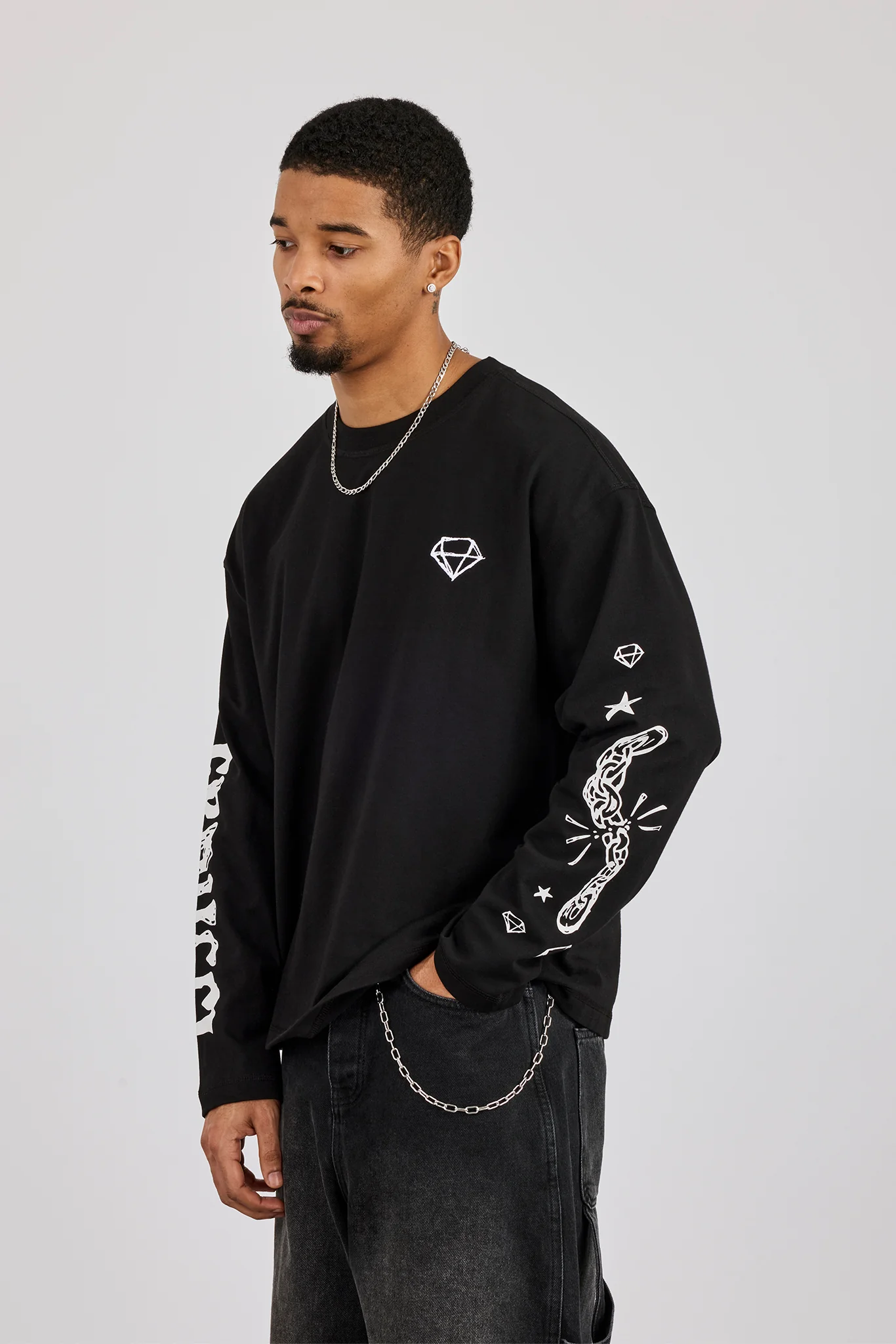 Long Sleeve CN Graphic T-Shirt - Black - Image 3