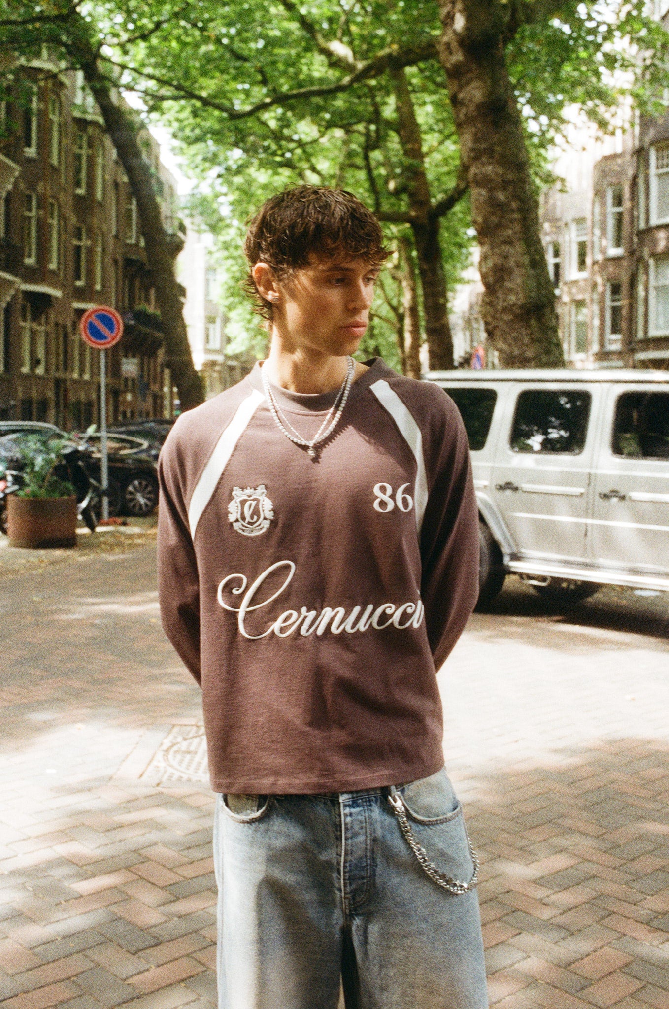 Long Sleeve Contrast Panel T-Shirt - Coffee - Image 2