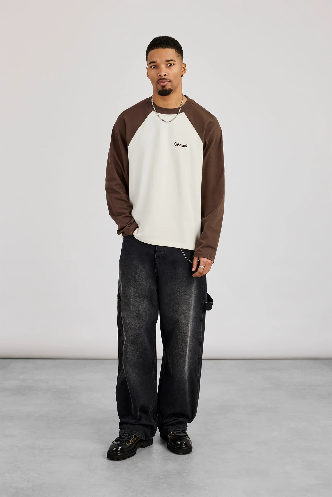 Long Sleeve Contrast Raglan T-Shirt - Off White - Image 2