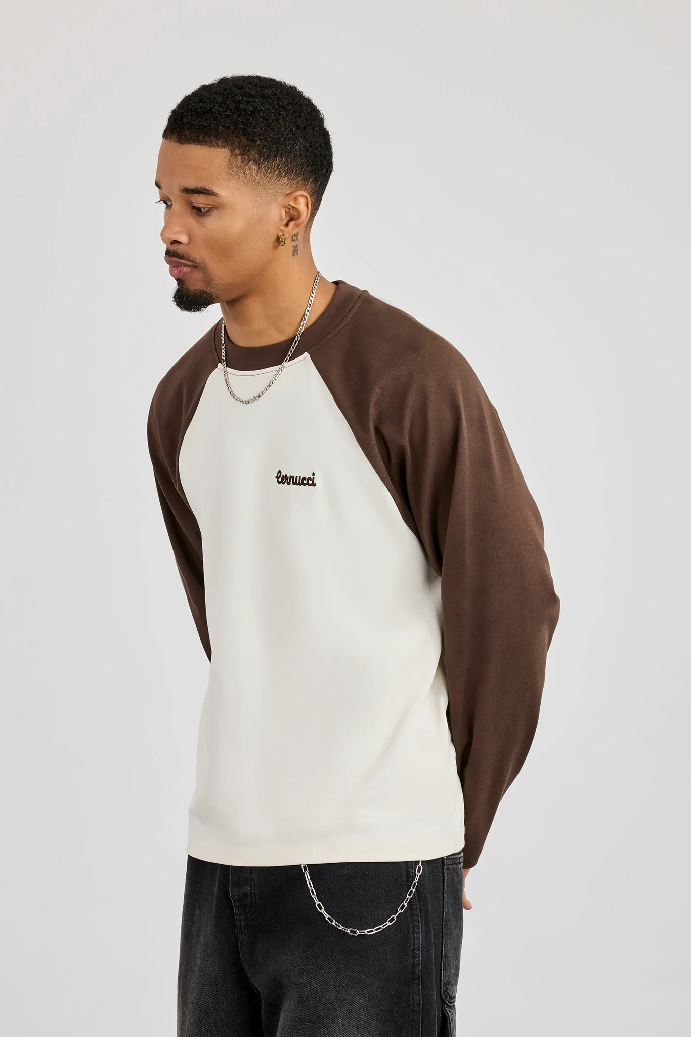 Long Sleeve Contrast Raglan T-Shirt - Off White - Image 3