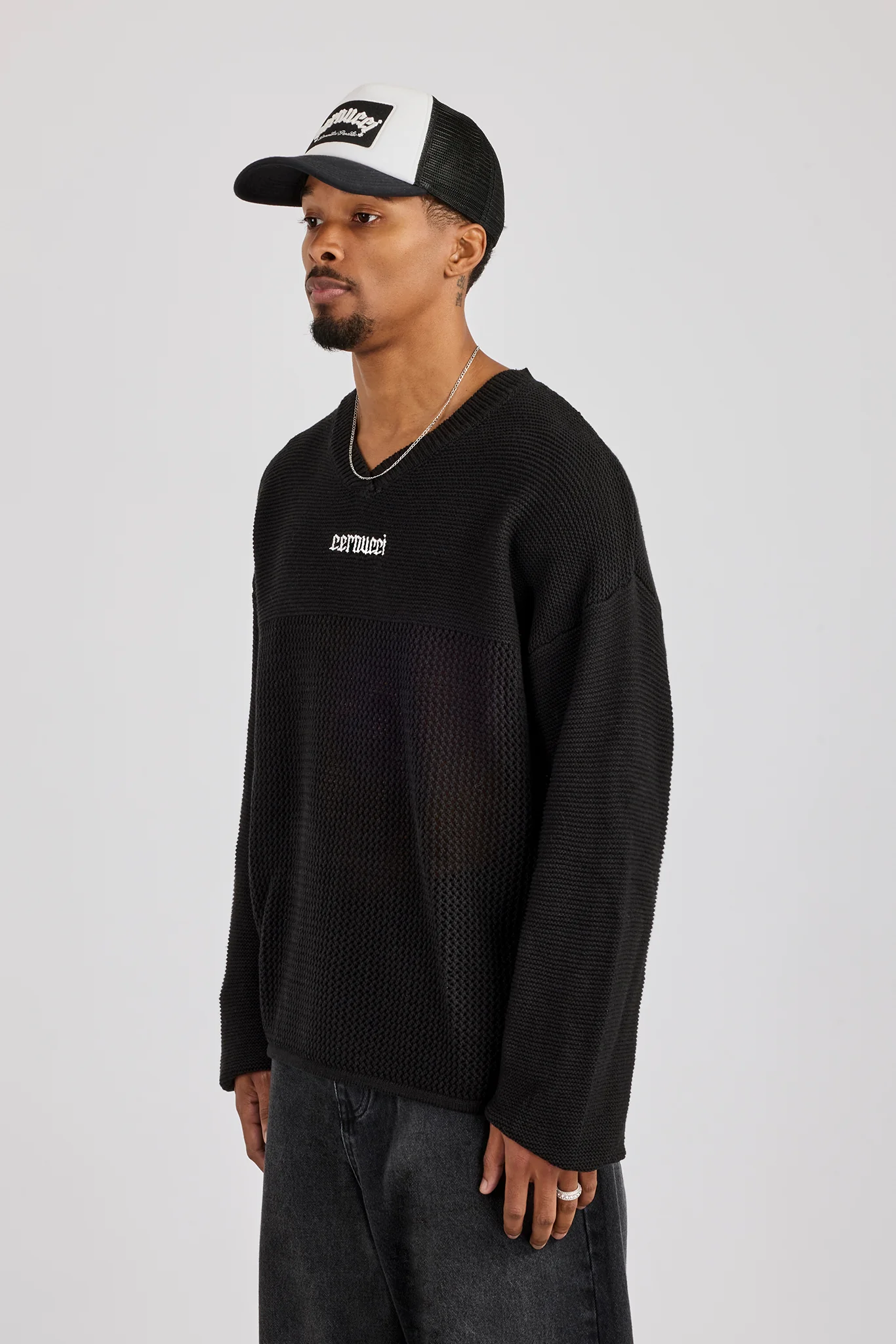 Long Sleeve Knit Varsity Top - Black - Image 3