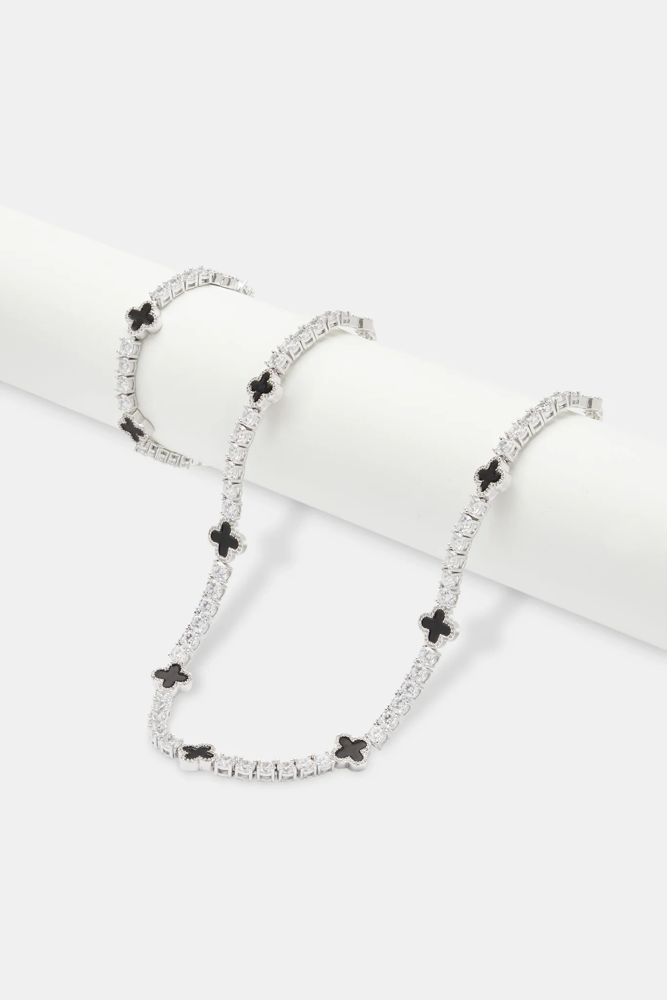 Mens Black Motif Tennis Chain + Bracelet - White - 5mm - Image 2
