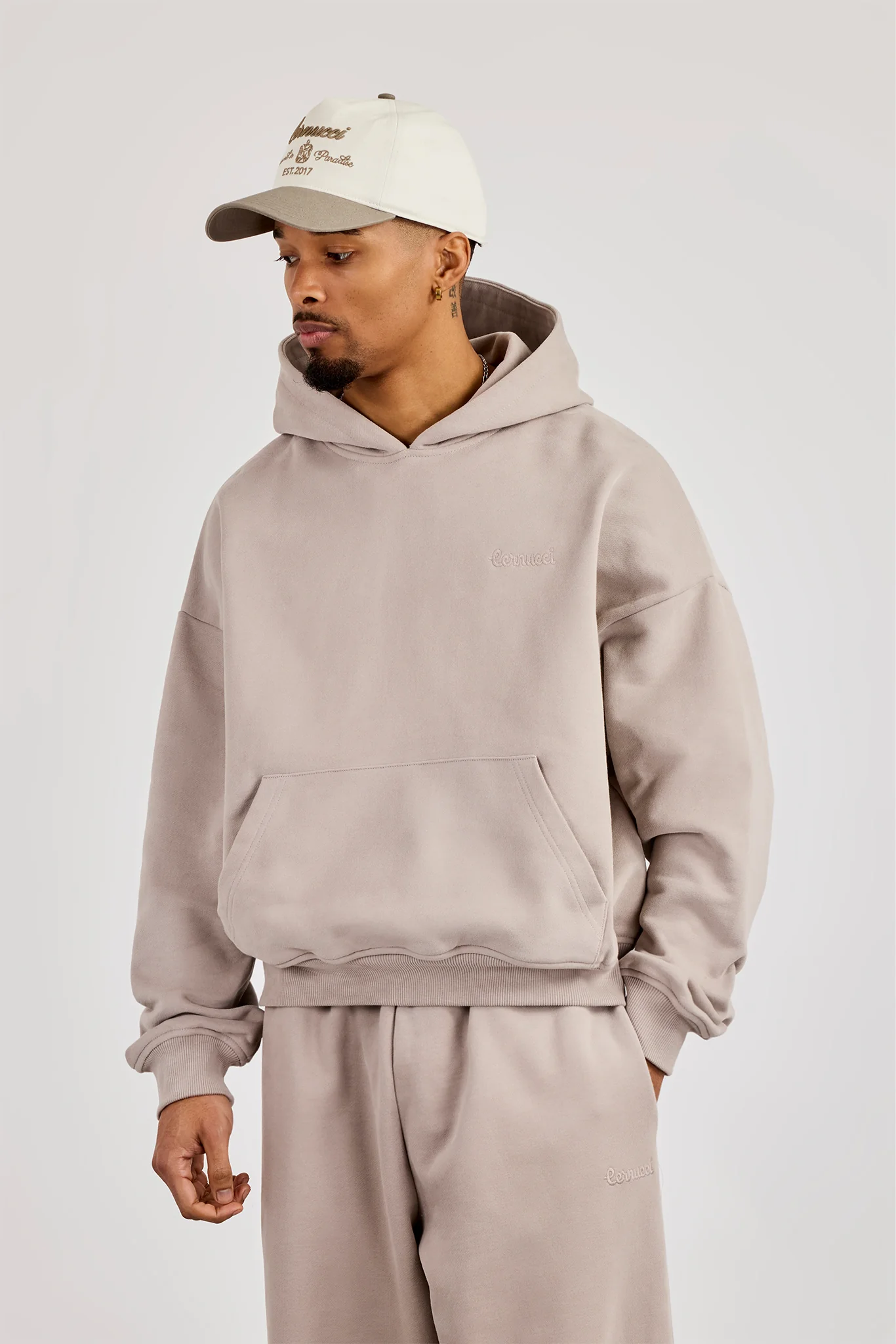Mens Boxy Hoodie & Baggy Fit Jogger - Stone - Image 4