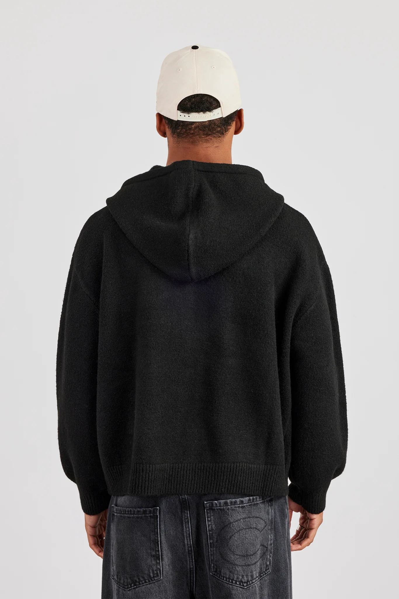 Mens C Knitted Zip Through Hoodie - Black - Image 4