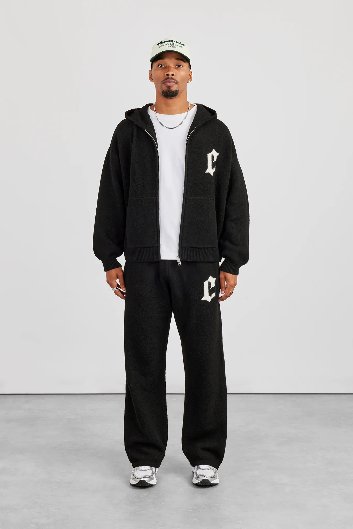 Mens C Knitted Zip Through Hoodie & Jogger - Black - Image 2