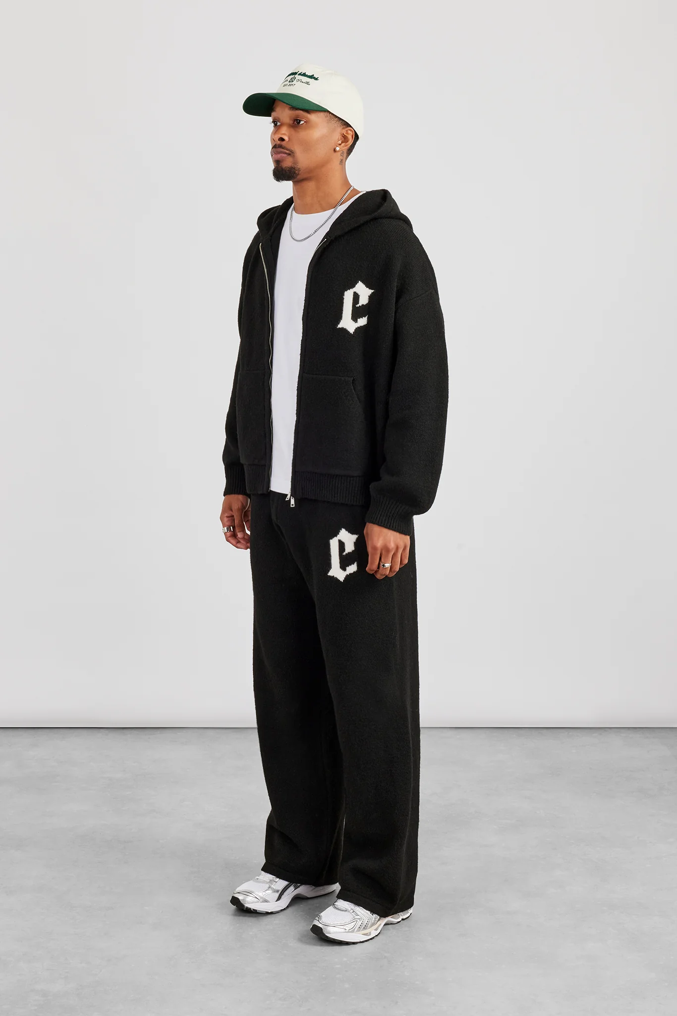 Mens C Knitted Zip Through Hoodie & Jogger - Black - Image 4