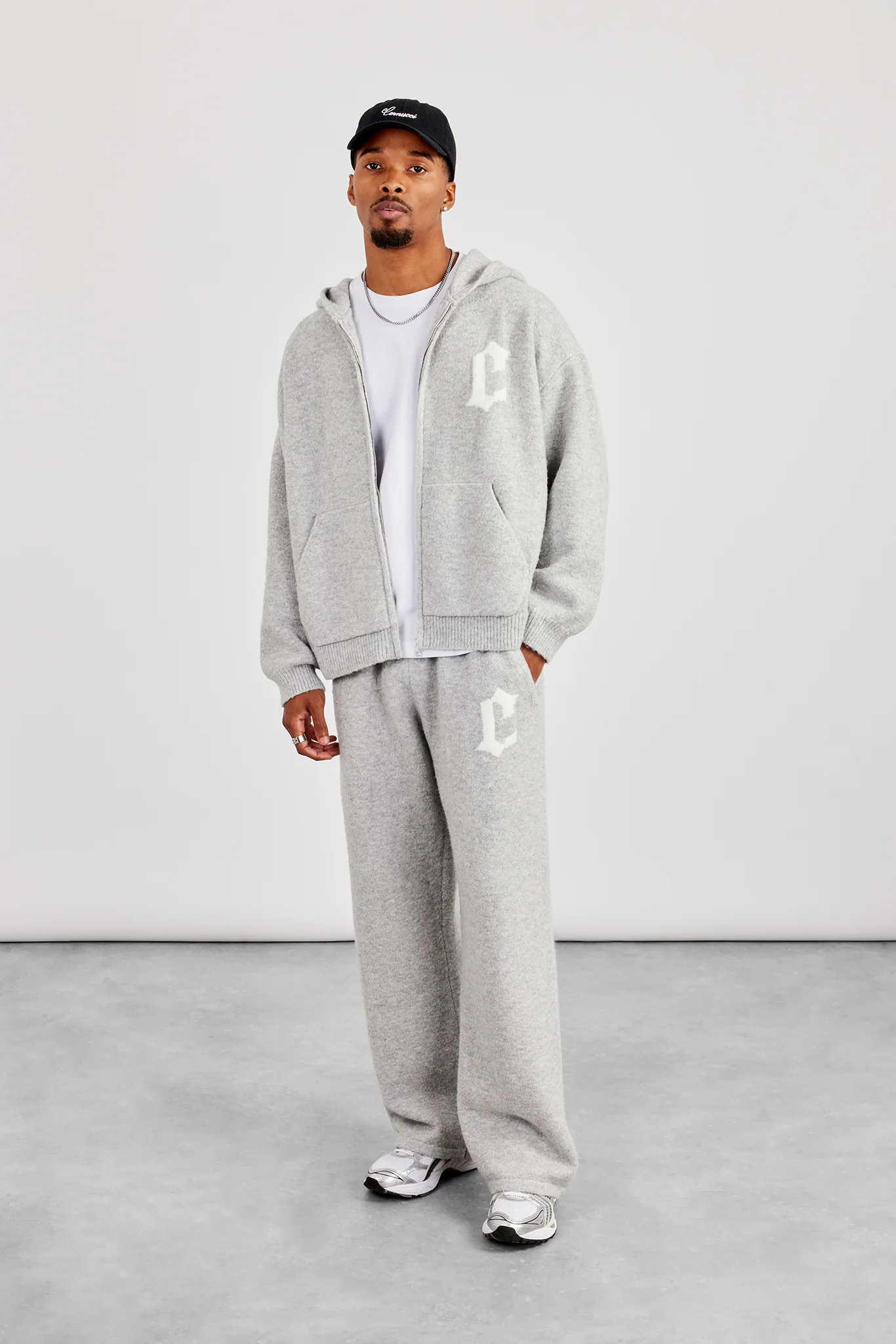 Mens C Knitted Zip Through Hoodie & Jogger - Grey - Image 2