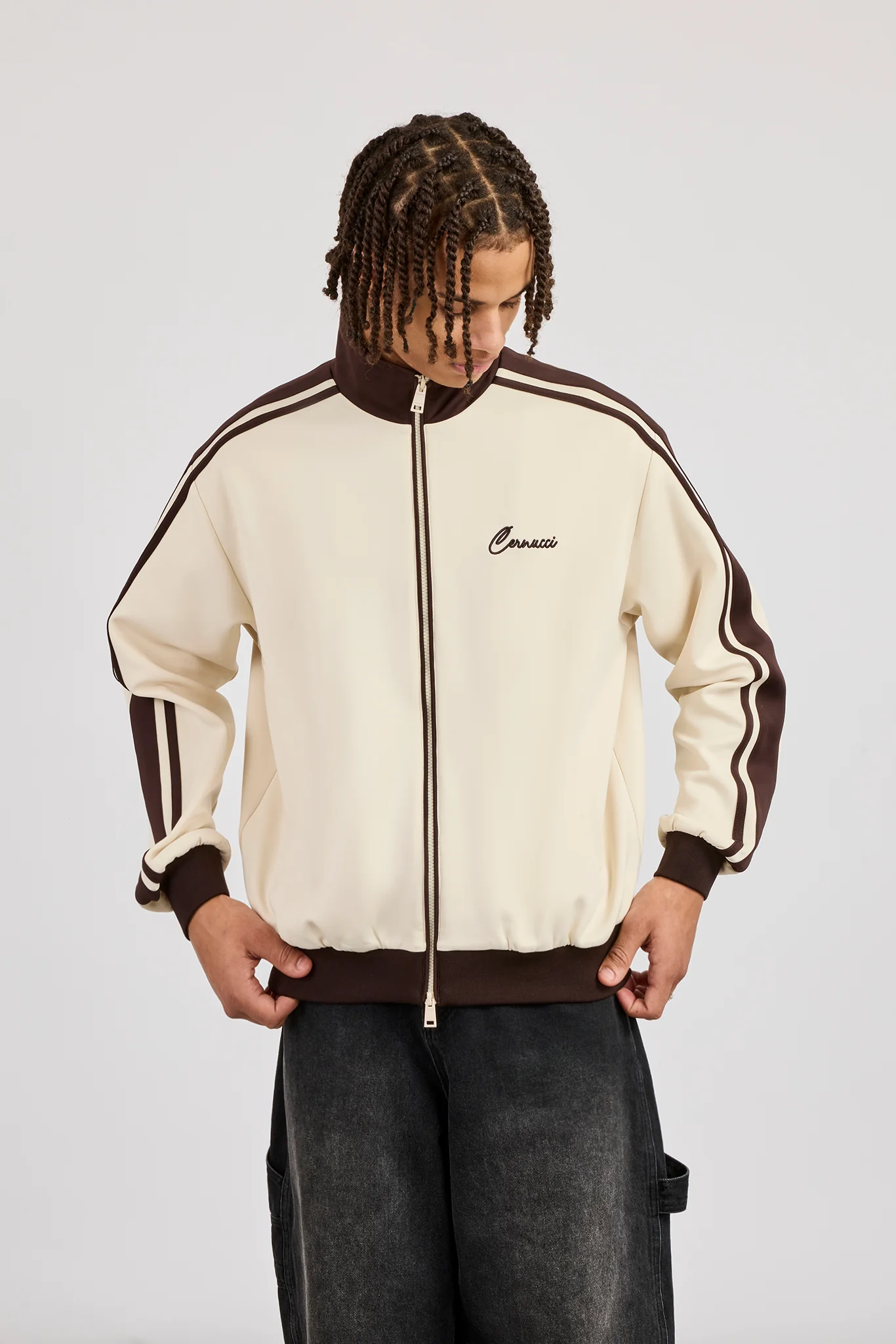 Mens Contrast Detail Track Top - Off White - Image 2