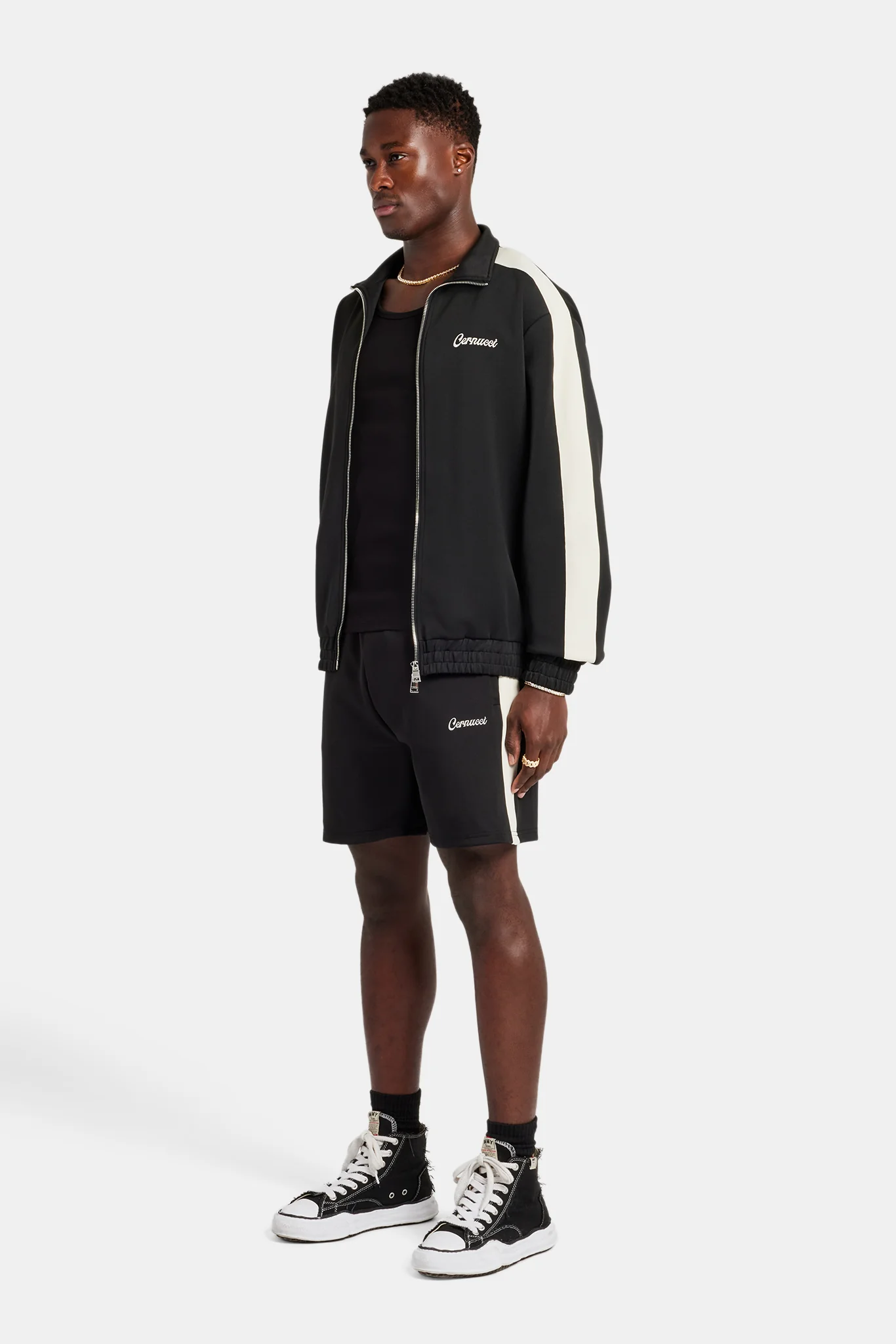 Mens Contrast Panel Track Jacket & Short Set - Black - Image 3