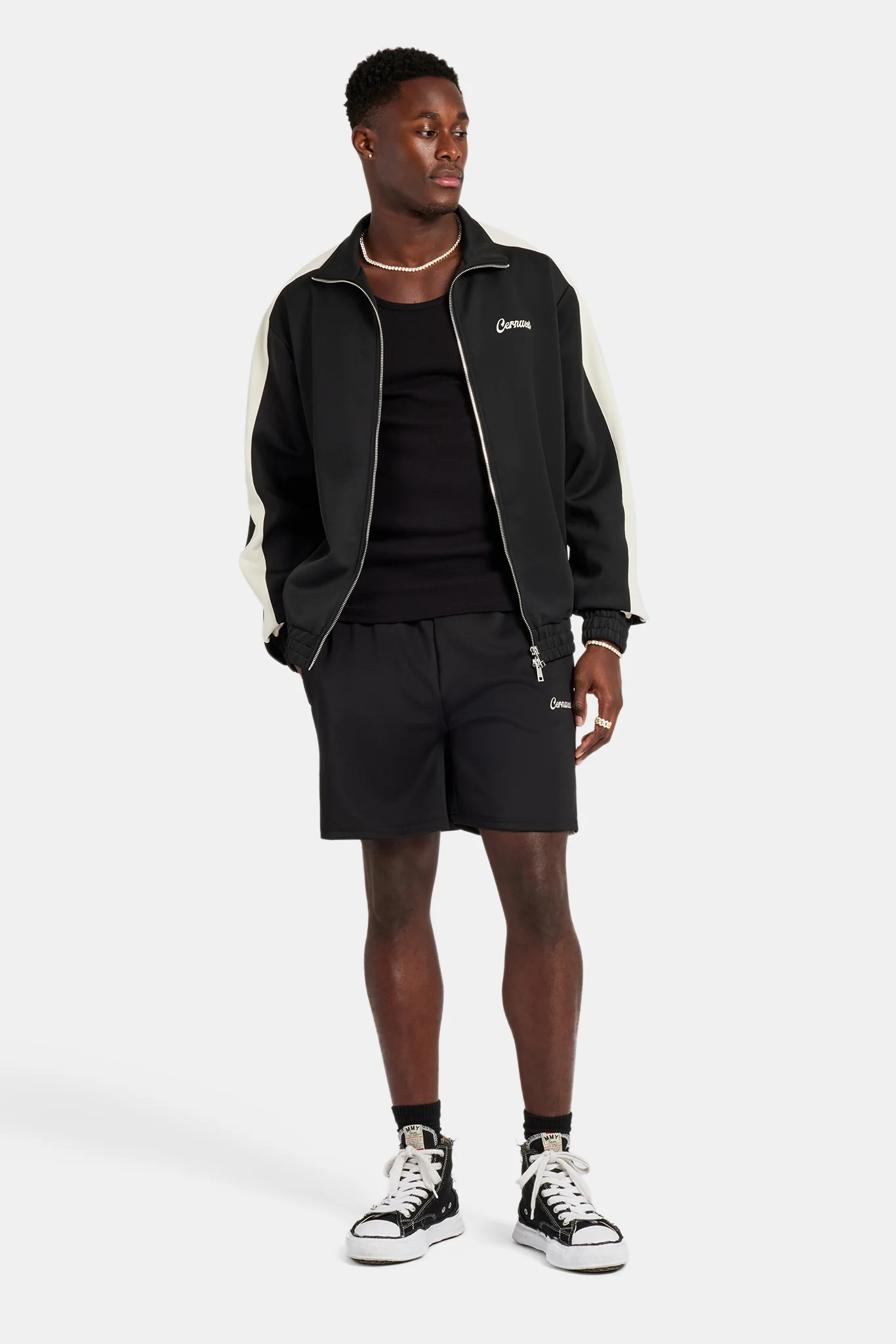 Mens Contrast Panel Track Jacket & Short Set - Black - Image 4