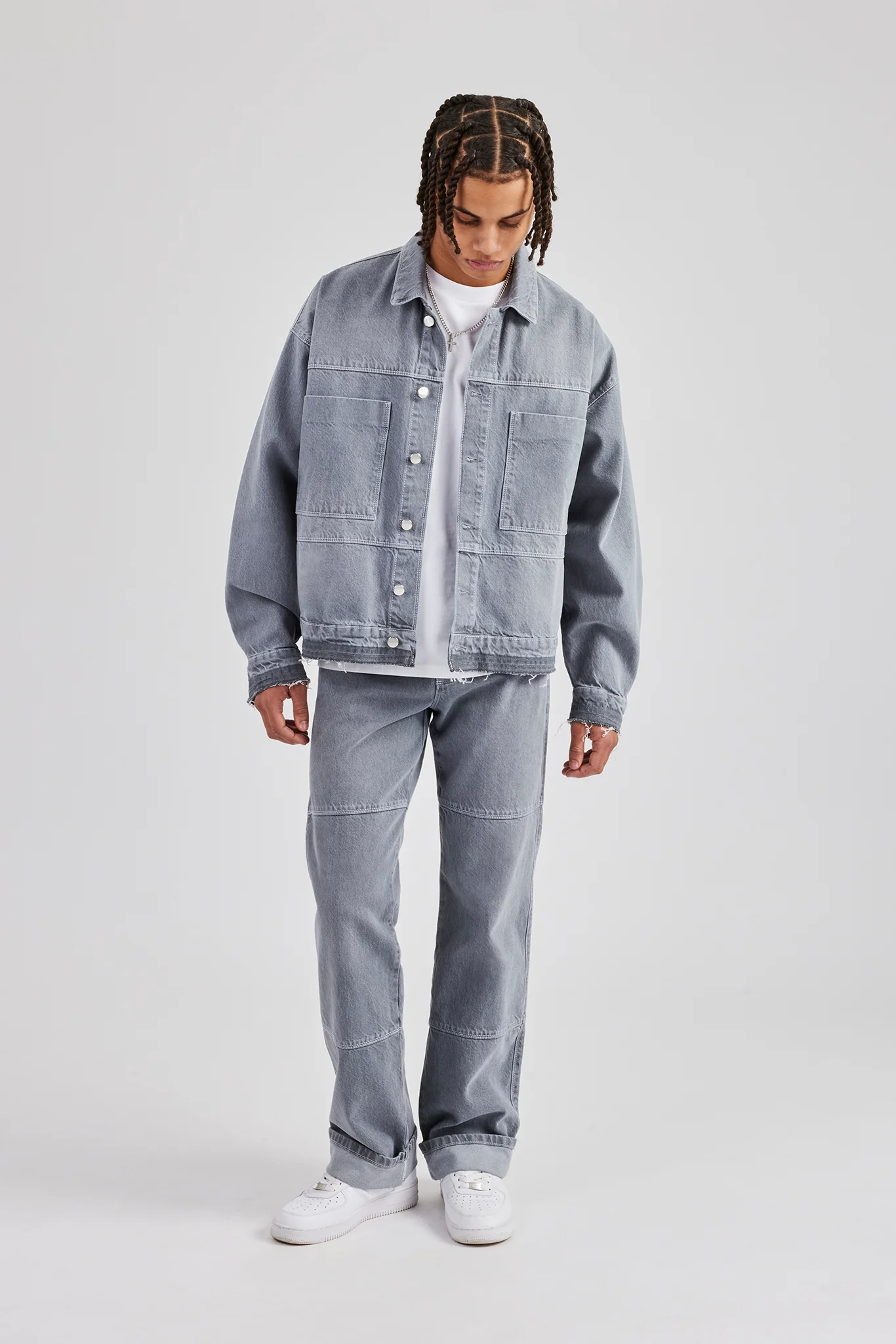 Mens Contrast Stitch Denim Jacket - Washed Grey - Image 2