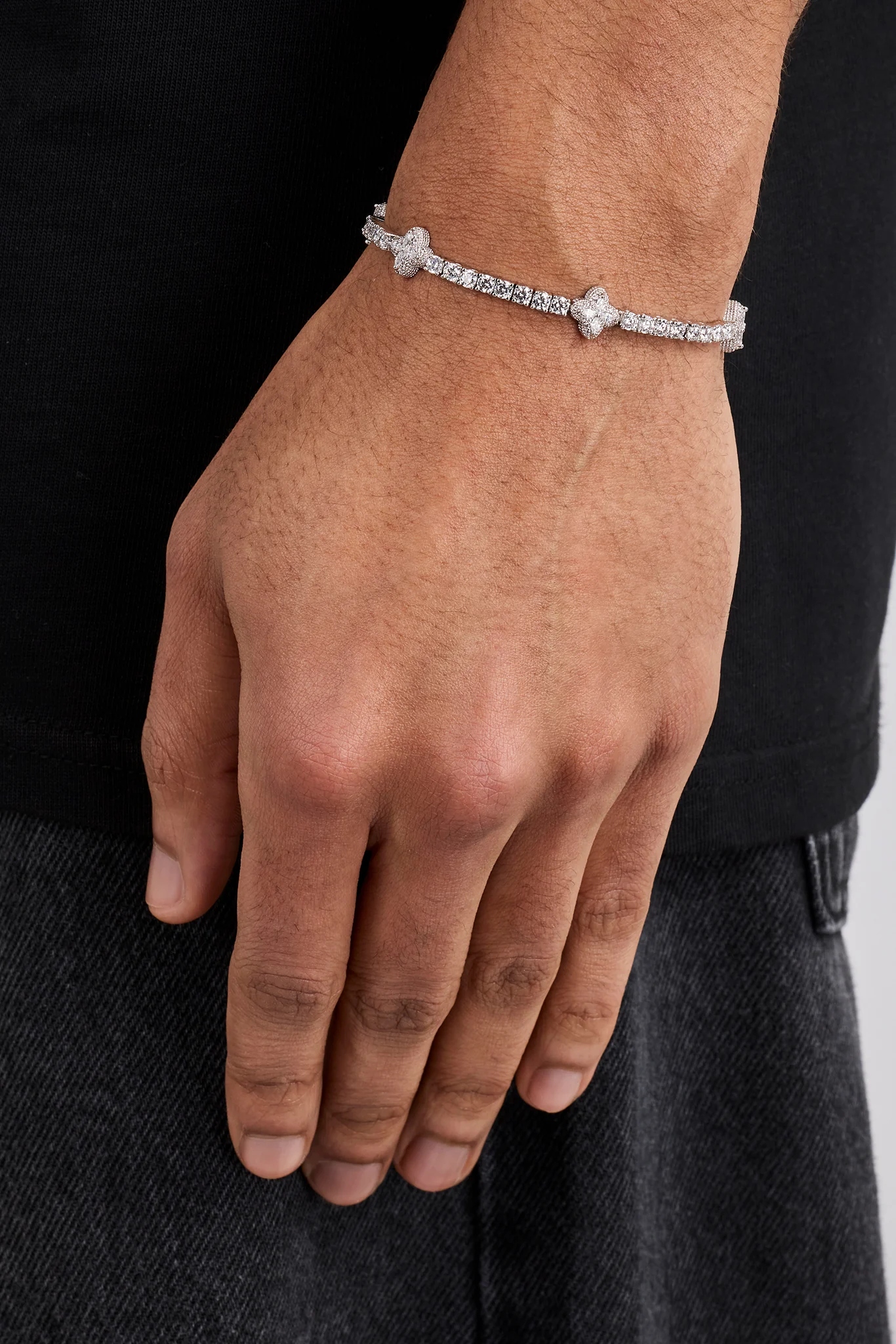 Iced Repeating Motif Tennis Bracelet - 3mm - Image 2