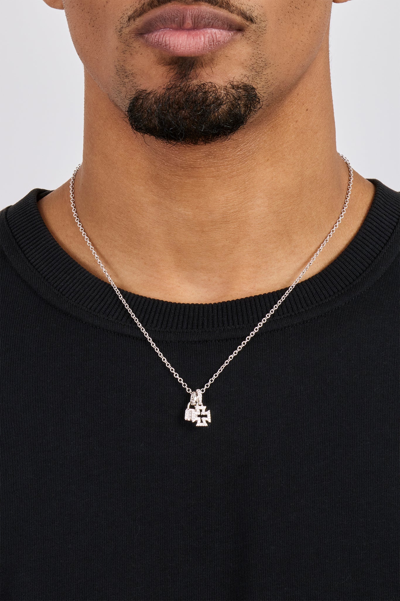 Mens Iced Padlock & Motif Necklace - 15mm - White - Image 2