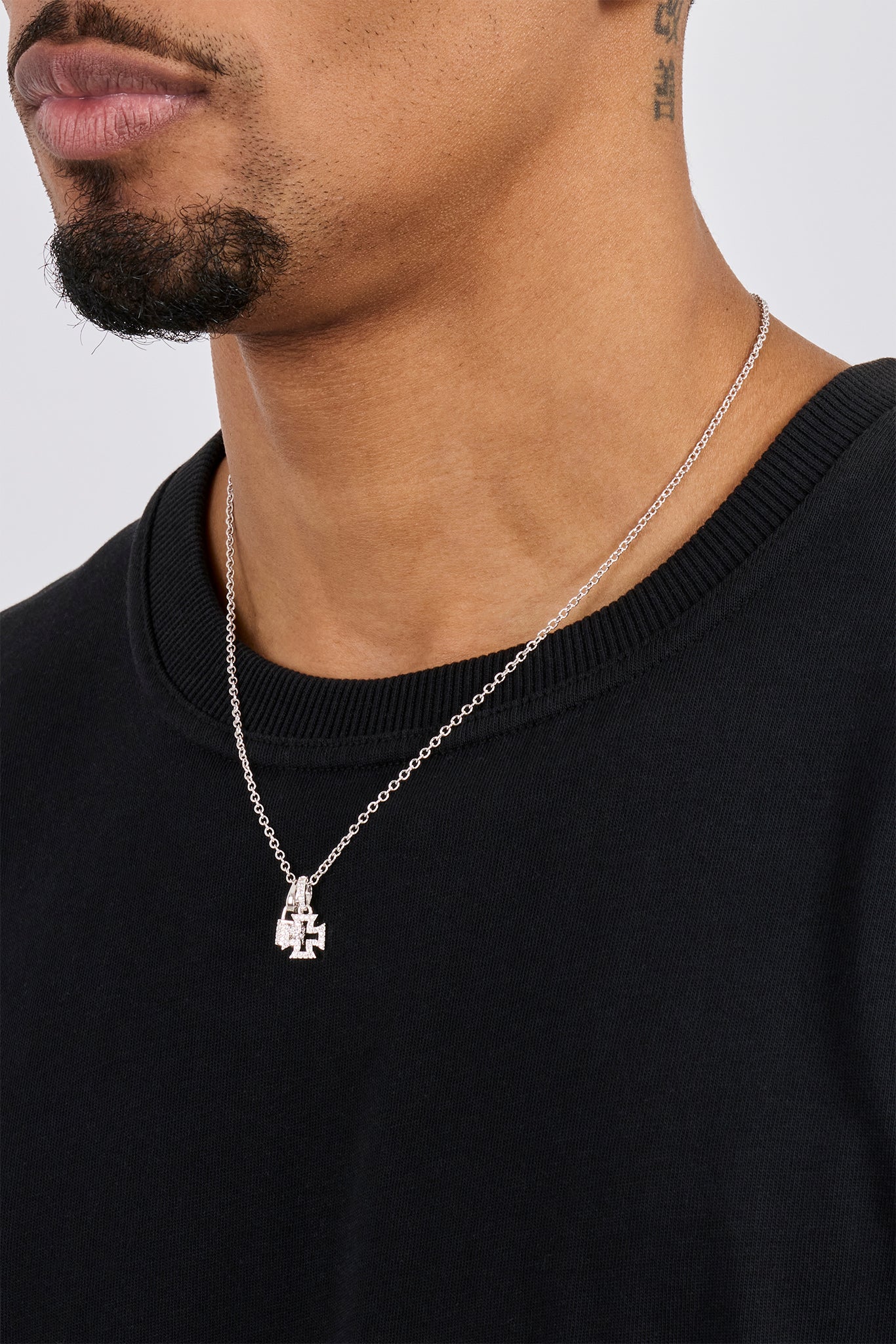 Mens Iced Padlock & Motif Necklace - 15mm - White - Image 4