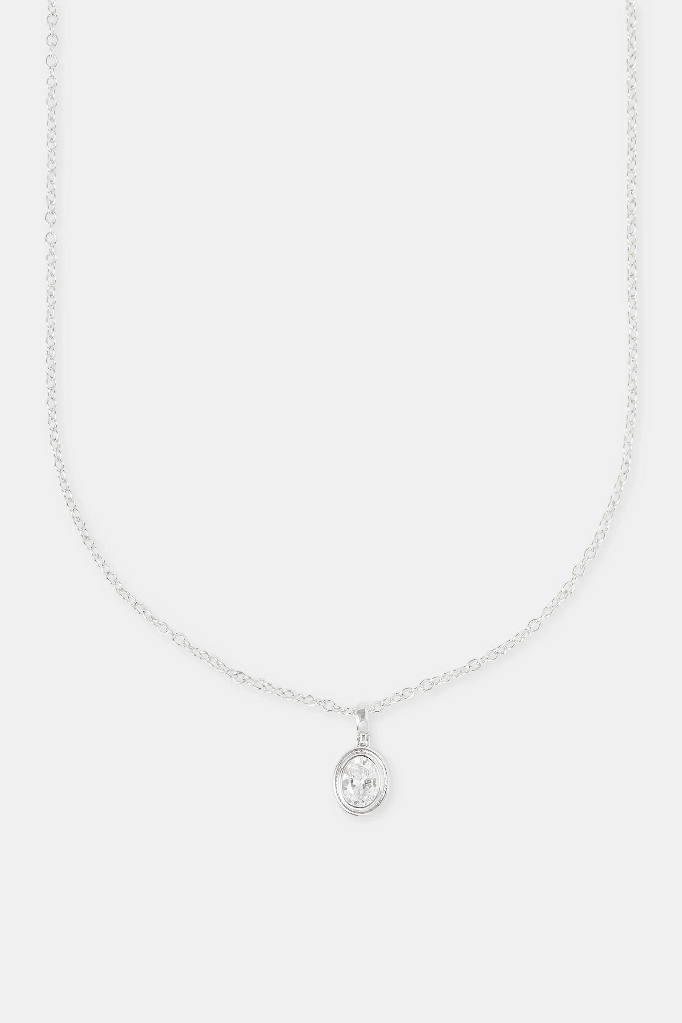 Oval Cz Pendant Necklace - 12mm - White - Image 2