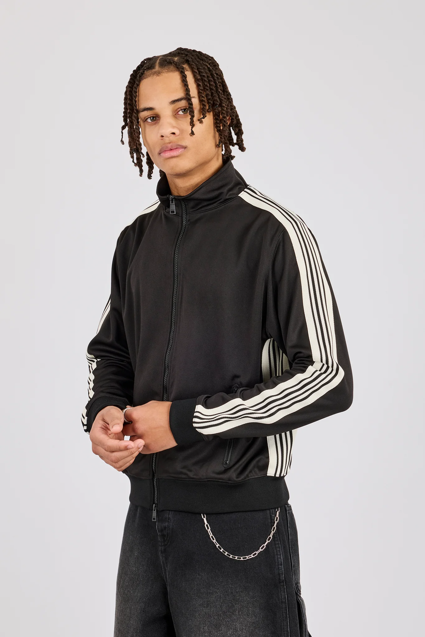 Mens Regular Poly Smooth Taping Track Top - Black