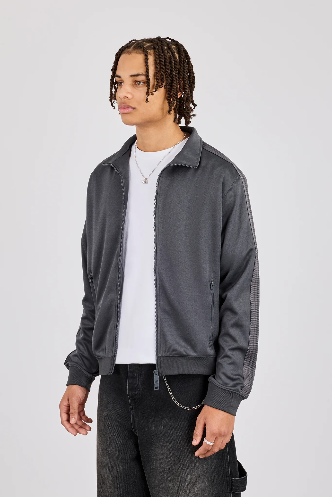 Mens Regular Poly Smooth Taping Track Top - Charcoal - Image 3