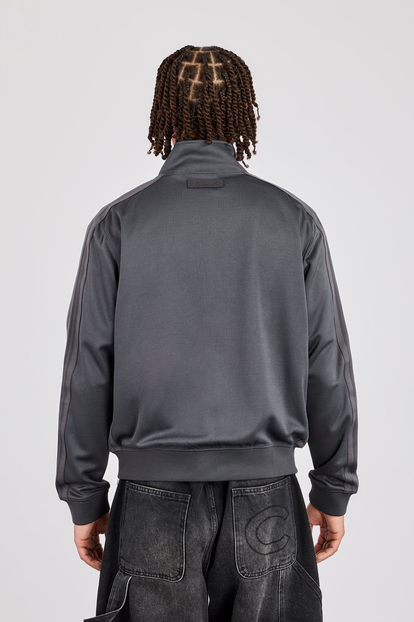 Mens Regular Poly Smooth Taping Track Top - Charcoal - Image 4